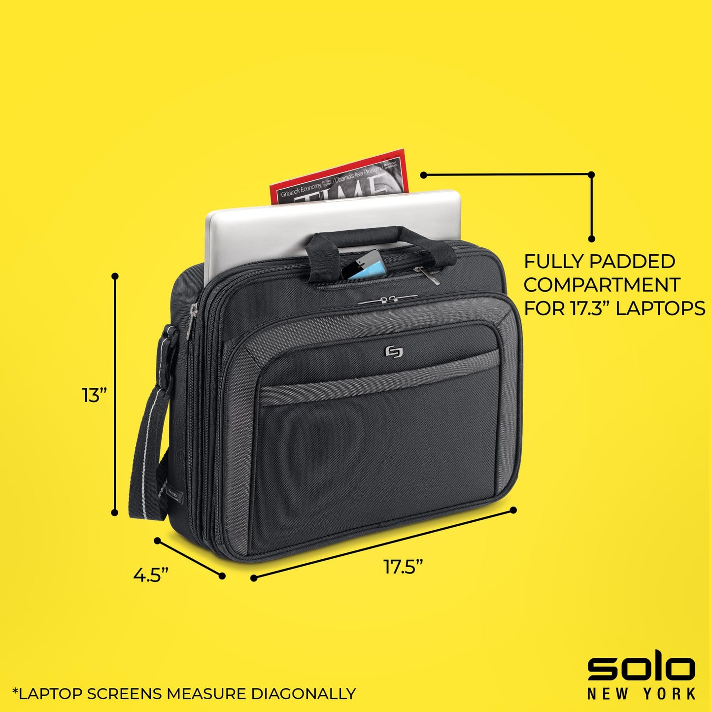 Solo New York Briefcase - Laptop Carrying Bag for Women & Men, Brief for Travel & Work, Front Zippered Pocket, Adjustable Shoulder Strap, Fits 17.3" Computer - Empire, Black