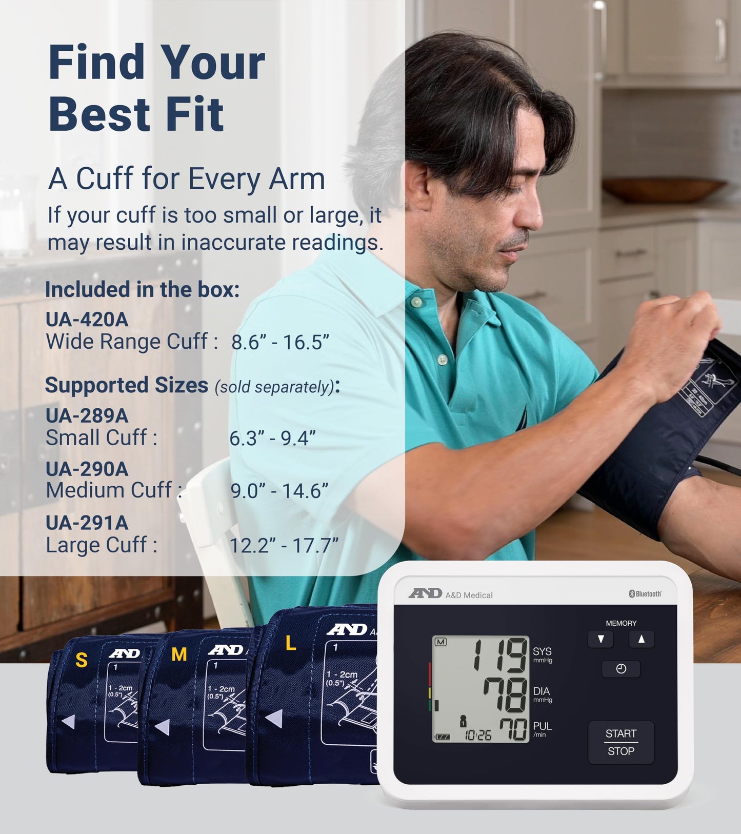 A&D Medical Multi-User Bluetooth Blood Pressure Monitor for Home Use - UA-770BLE - Wide Range Cuff (8.6-16.5" / 22-42cm), Up to 4 Users, iOS & Android Compatible, AA Batteries