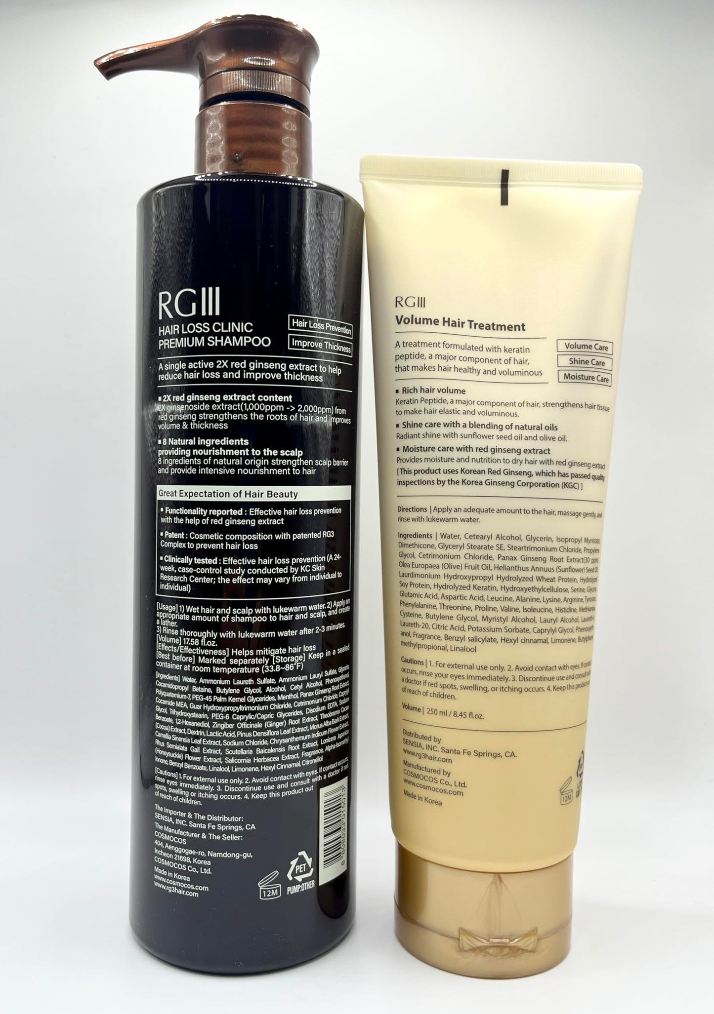 RG3 RGIII RED GINSENG PREMIUM HAIR LOSS PREVENTION SHAMPOO (520ml) + RGIII VOLUME TREATMENT (250ml) set for all gender and age