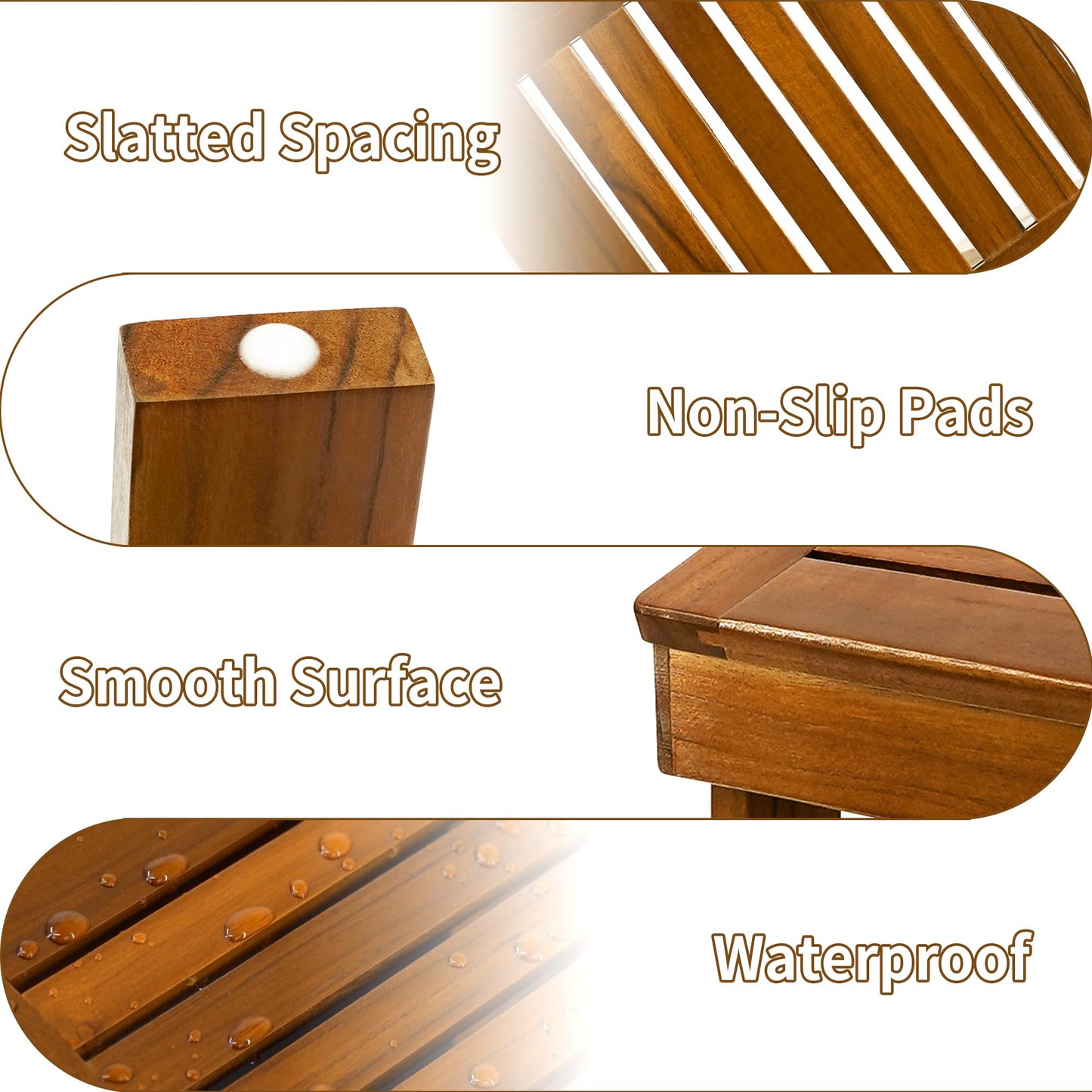 Utoplike Teak Shower Stool for Shaving Legs, Shower Foot Rest for Inside Shower, Sturdy Wooden Corner Shower Step for Bathroom
