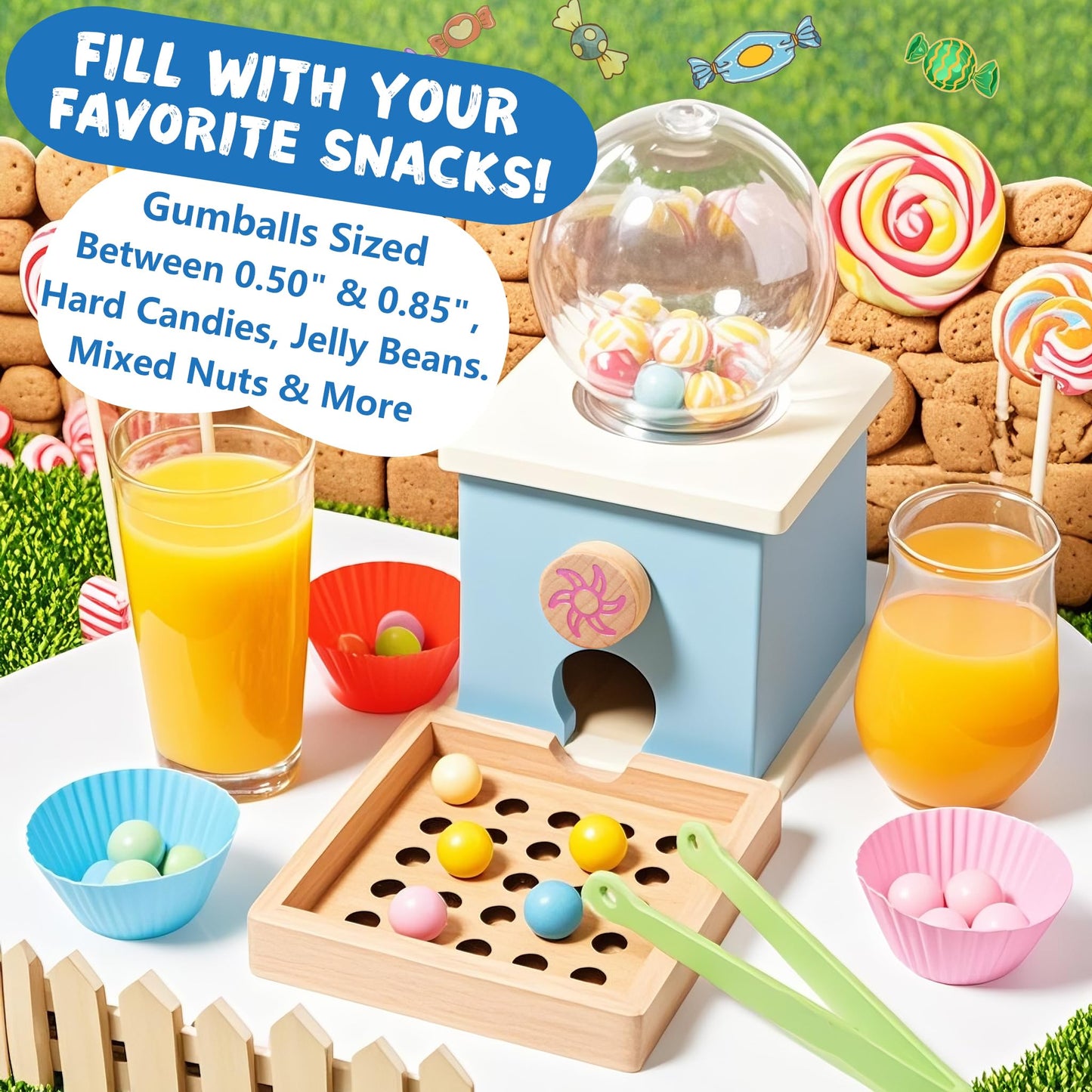 QimuMku 9.6 Inch Wooden Chewing Gum Machine for 3 4 5 Year Old Kids Sensory Toys for 4-8 Year Old Kids Preschool Learning Toys for 4-8 Years Old Kids