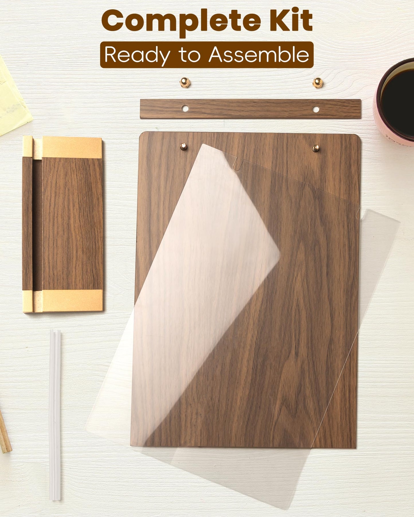 EliteSign Acrylic Sign Holder 8.5 x 11 with Walnut Wood Base, Clear Plastic Commercial Display Stand for Menu, Poster, Flyer, Table Paper Frame for Restaurant, Office, Store, Bar, Wedding (3pk)