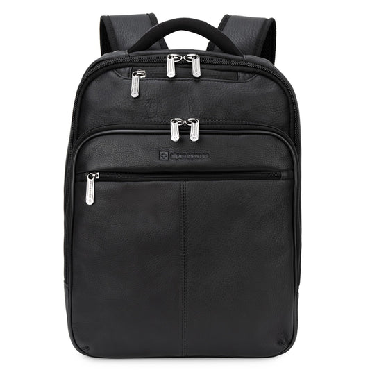 Alpine Swiss Olsen 13” Laptop Travel Backpack Genuine Leather Slim Business Travel Carry On Daypack Black