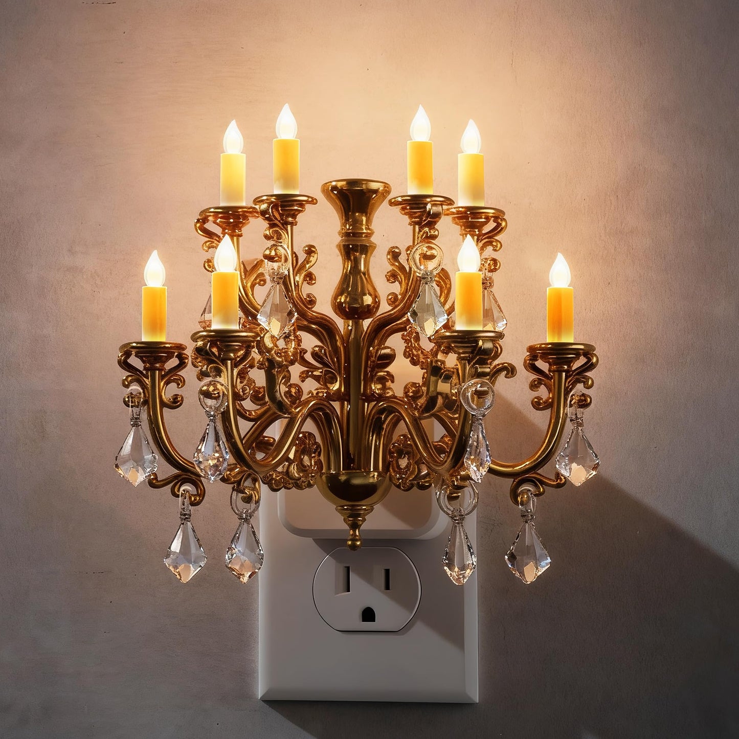 Briignite LED Night Lights Plug into Wall, Chandelier Night Light with Dusk to Dawn Light Sensor, Dimmable Golden Nightlight Plug in, 3000K Soft White for Bathroom Bedroom Hallway Kitchen