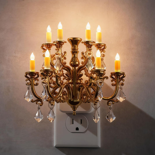 Briignite LED Night Lights Plug into Wall, Chandelier Night Light with Dusk to Dawn Light Sensor, Dimmable Golden Nightlight Plug in, 3000K Soft White for Bathroom Bedroom Hallway Kitchen