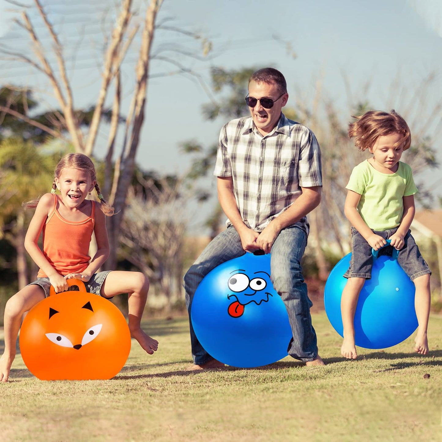 U&C Planet Jumping Ball Hopper Ball 22 inches Bouncy Ball with Handle for Kids Age 7-12 Sit and Bounce Hopping Ball with Pump