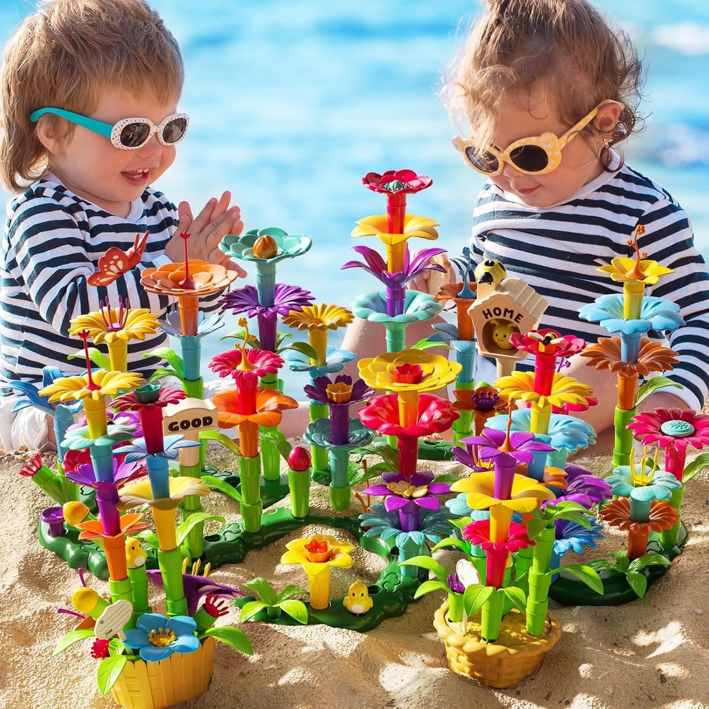TEMI 138 PCS Flower Garden Building Toys for Girls Toys, Educational STEM Toy and Preschool Garden Play Set for Toddlers 3 4 5 6 7 Year Old Kids Boys Girls, Flower Stacking Toys for Kids Age 3-6