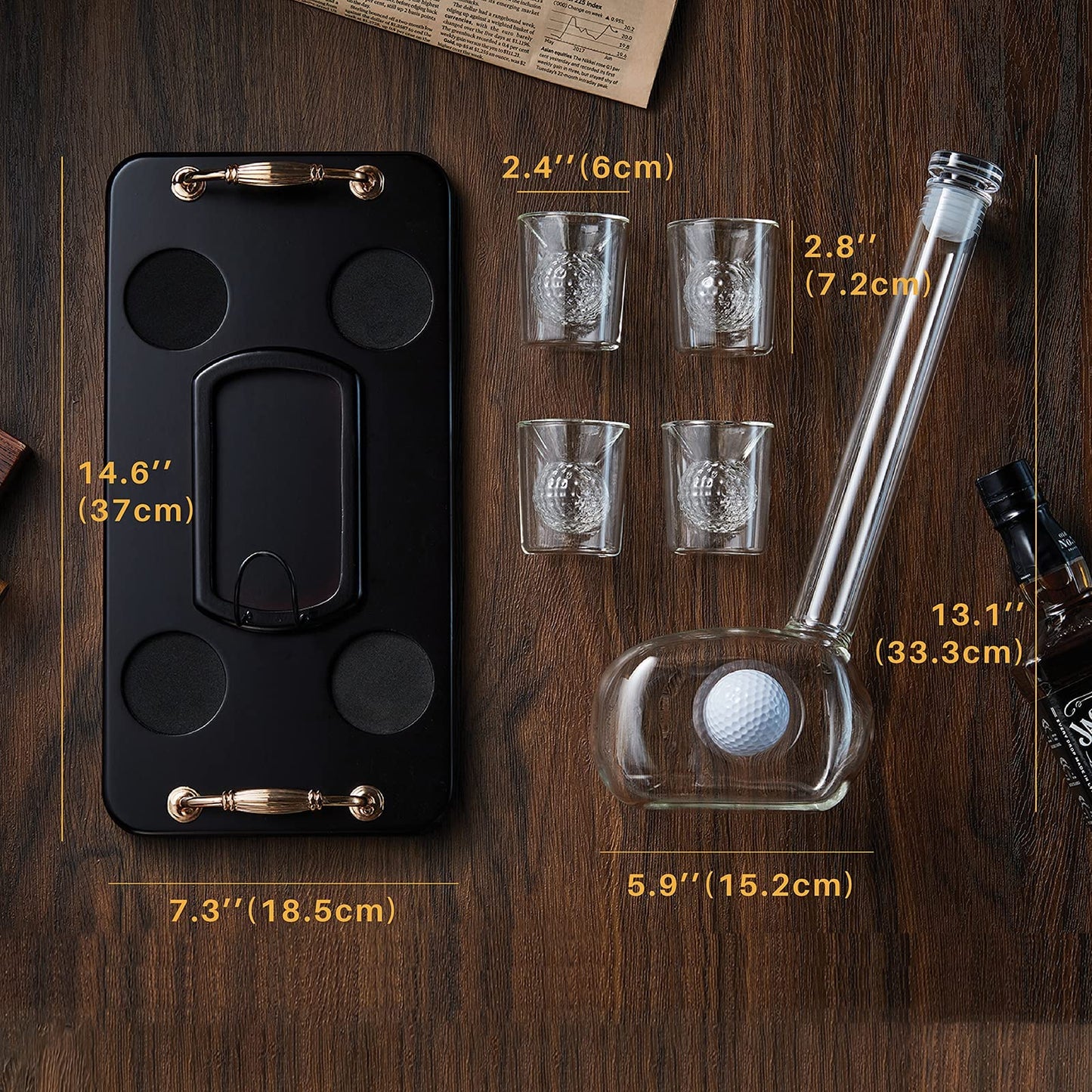 CRAFTGEN Golf Whiskey Decanter Set with 4 Golf Ball Shot Glasses, Unique Golf Gifts for Men Women, 750ml Golf Themed Liquor Dispenser, Golf Club Drink Dispenser for Bourbon, Scotch, Vodka, Tequila