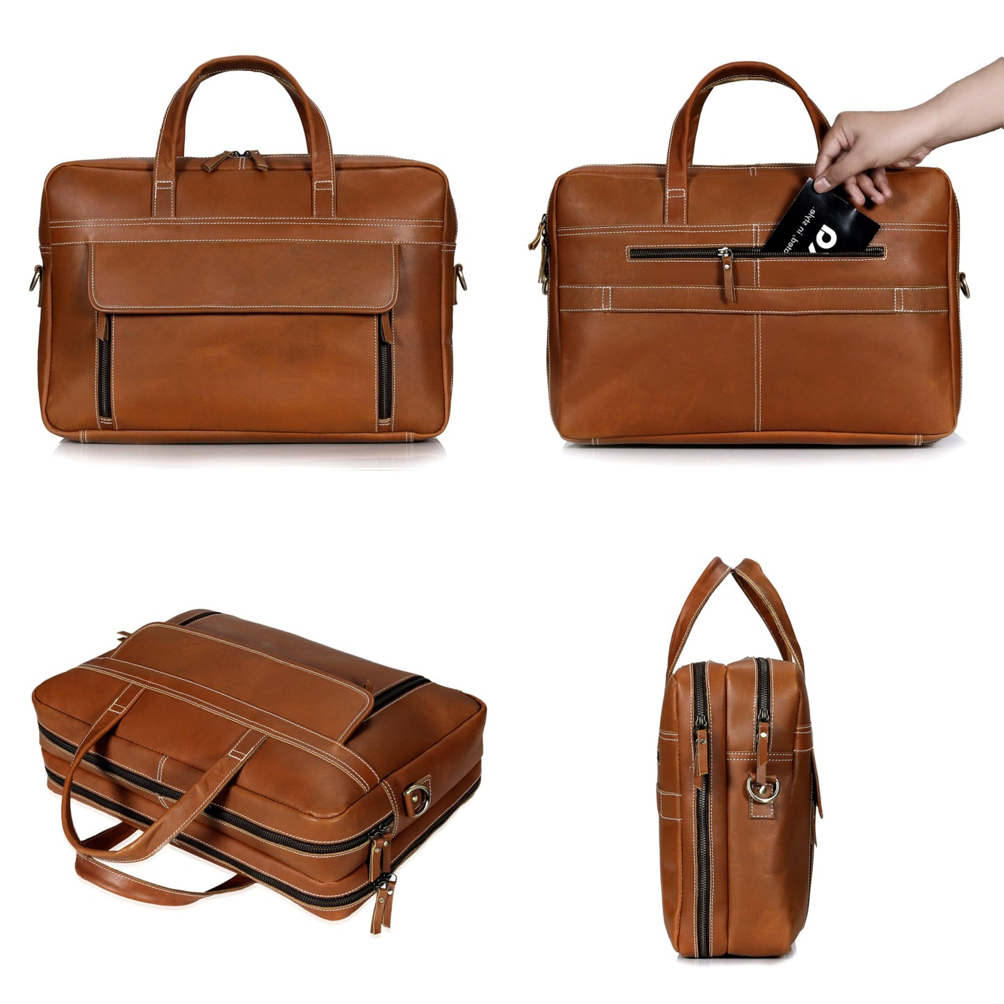 18 Inch Full Grain italian Leather Briefcase for Men, Top Choice Gifts, Handcrafted Laptop Bag (TAN) (18 inch)