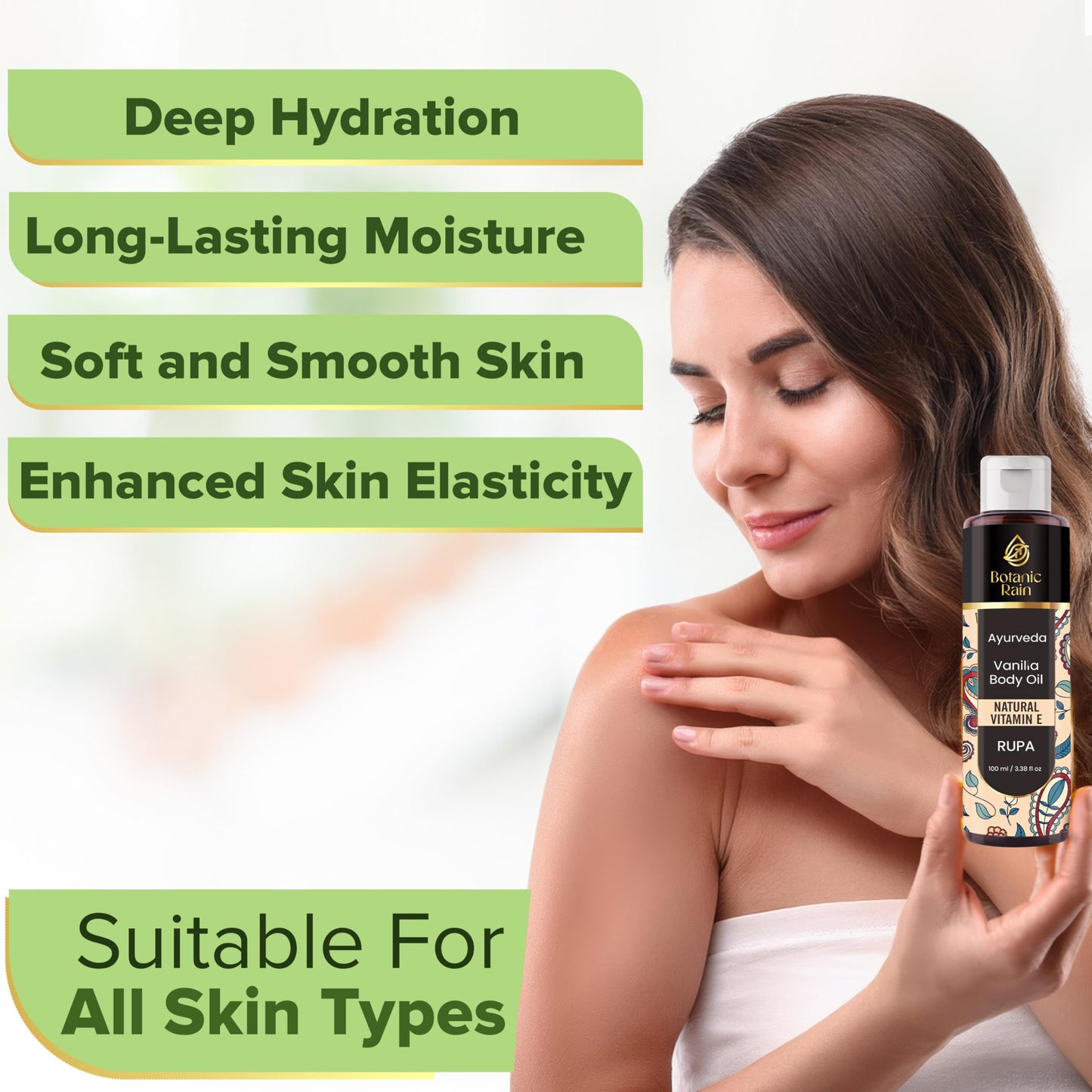 Botanic Rain Ayurveda Vanilla Body Oil, Moisturizing & Hydrating Organic Vitamin E Oil, Body Oil For Women After Shower, Ayurveda Products For Crepey Skin - 3.38 Fl Oz (2)