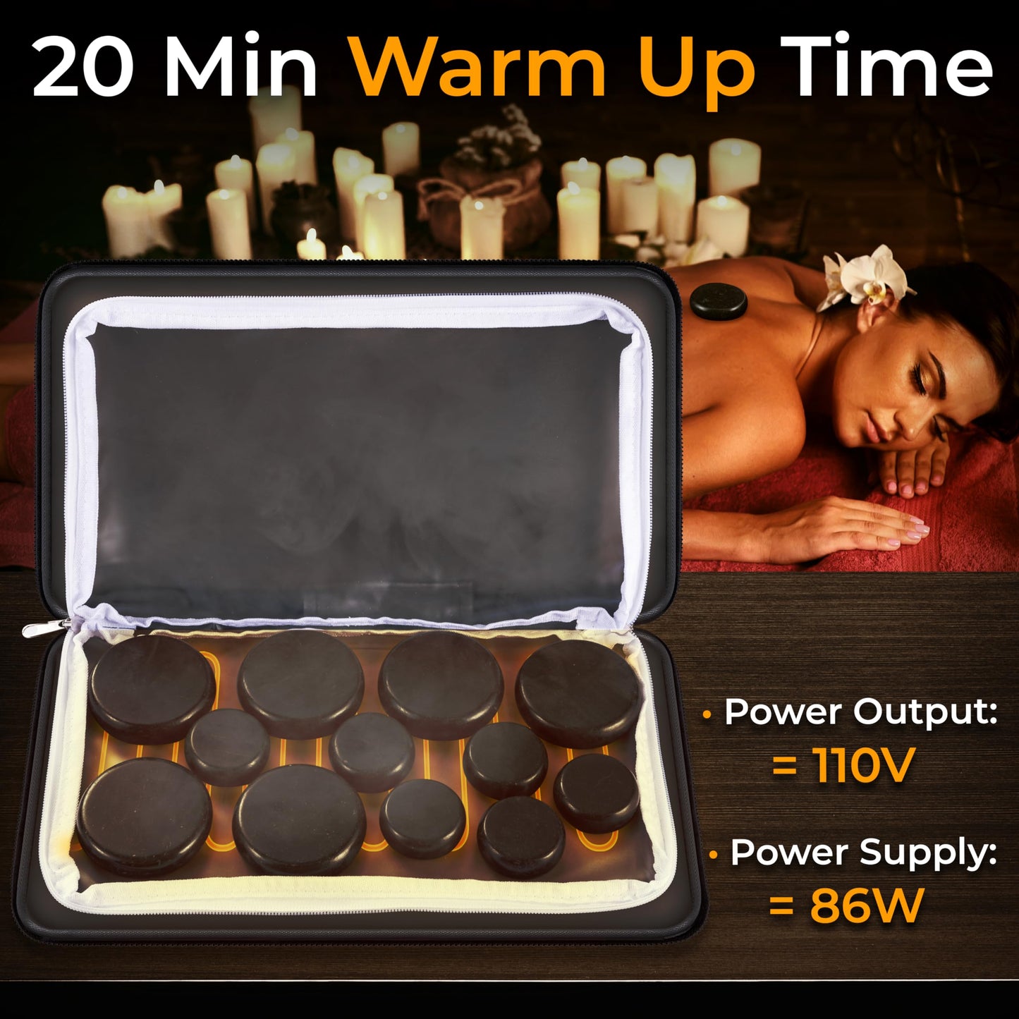 SereneLife Portable Basalt Stone Massage Set with Heating Bag - Hot Stones Massaging Black Basalt Kit, 12 Rocks Massage Stones and Warmer Set, Soothing Massage Accessories