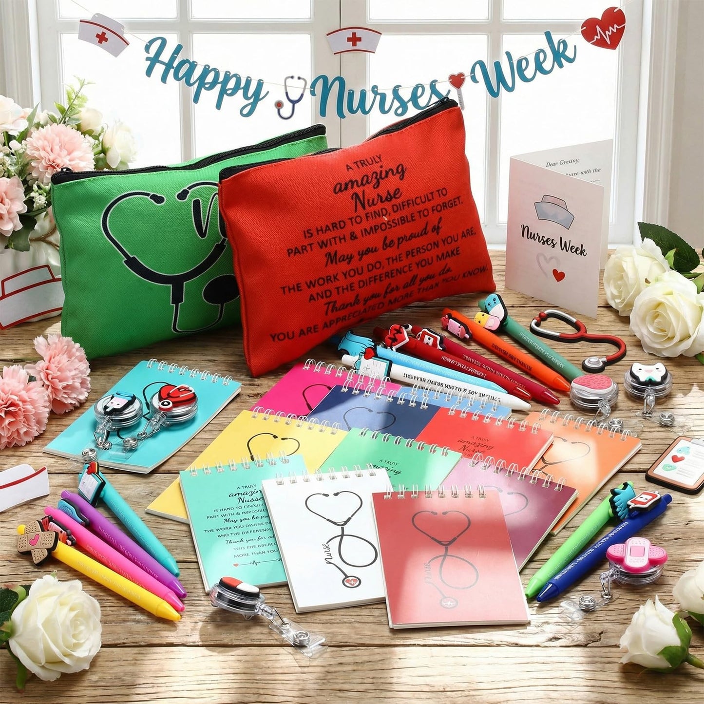 Tenceur 120 Pcs Nurse Week Gifts Bulk 2026 Include Notebooks Bookmark Ballpoint Pen Badge Canvas Bags, Nurse Appreciation Gift Set for Nursing Students School Hospital Office Supplies