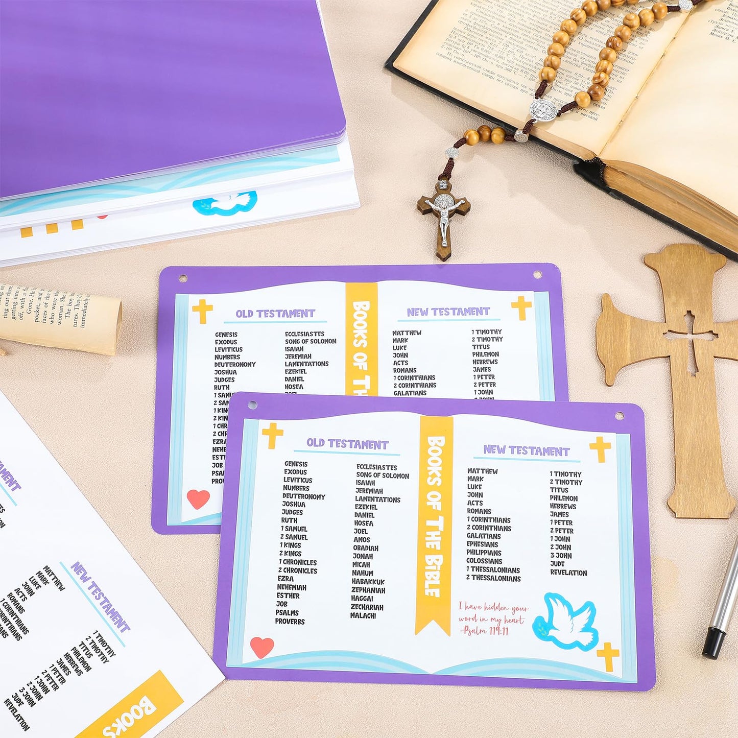 Motipuns 24 Sets Books of The Bible Craft Kit for Kids Religious Sunday School Crafts Christian Bible DIY Sticker Hanging Ornament for Classroom VBS Church Activities