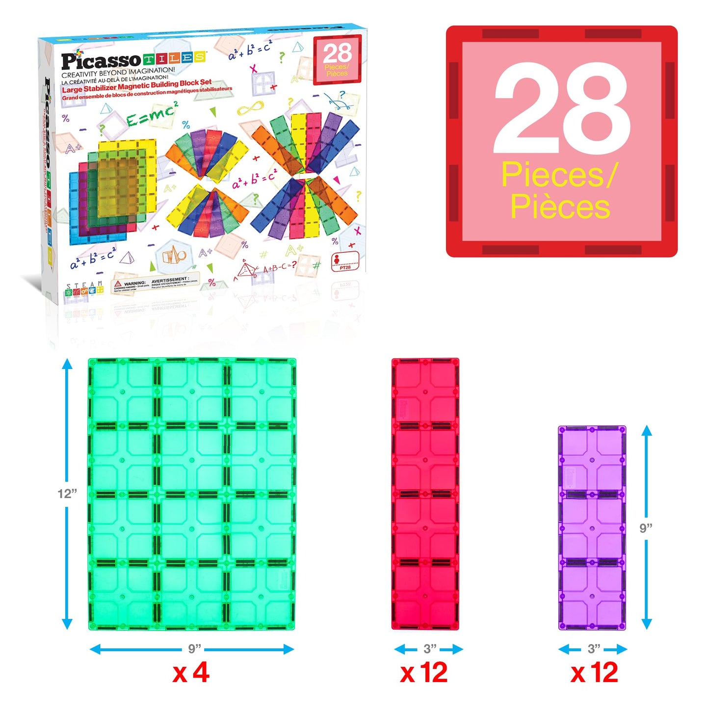 PicassoTiles 60pc Magnetic Building Block Magnet Tile Toy Shop Theme Pretend Play Construction Kit Reconfigurable Printed Structure Double-Sided Printing Education STEM Learning Playset Ages 3+ PTQ50