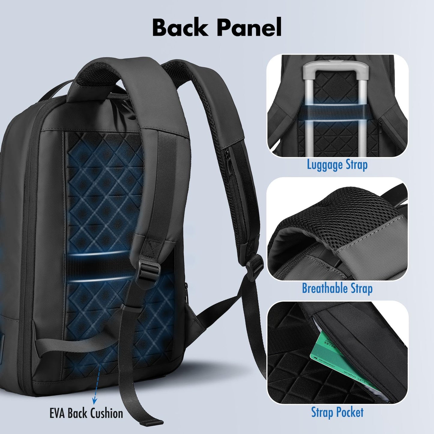 hk Slim Expandable Laptop Backpack for Men, 15.6 Inch Business Work Backpack with USB Charging Port, Water-Resistant Computer Backpack for Office Travel Daily Commute, Black
