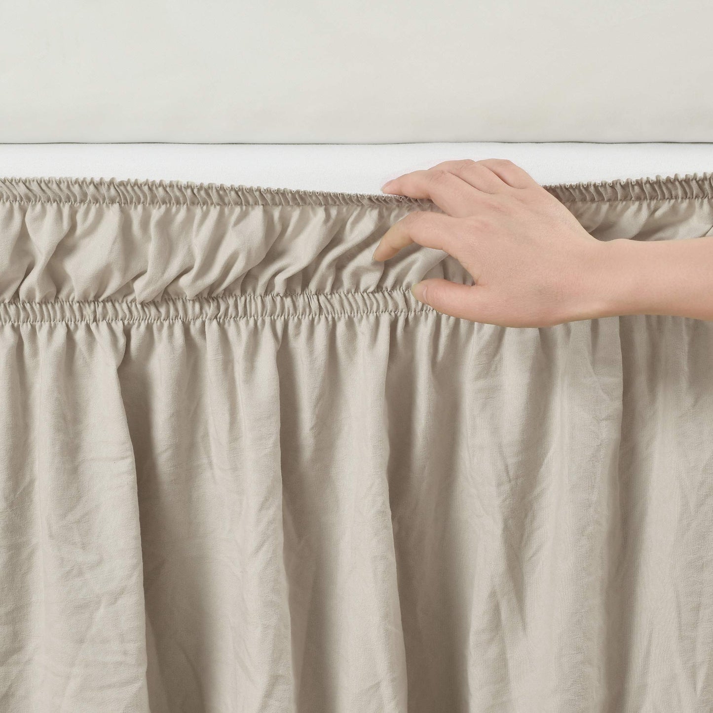 Lush Decor Ruched Ruffle Elastic Easy Wrap Around Bed Skirt Single Queen/King/Cal King Neutral - Queen Bed Skirt - Dust Ruffle - Tan Bedskirts