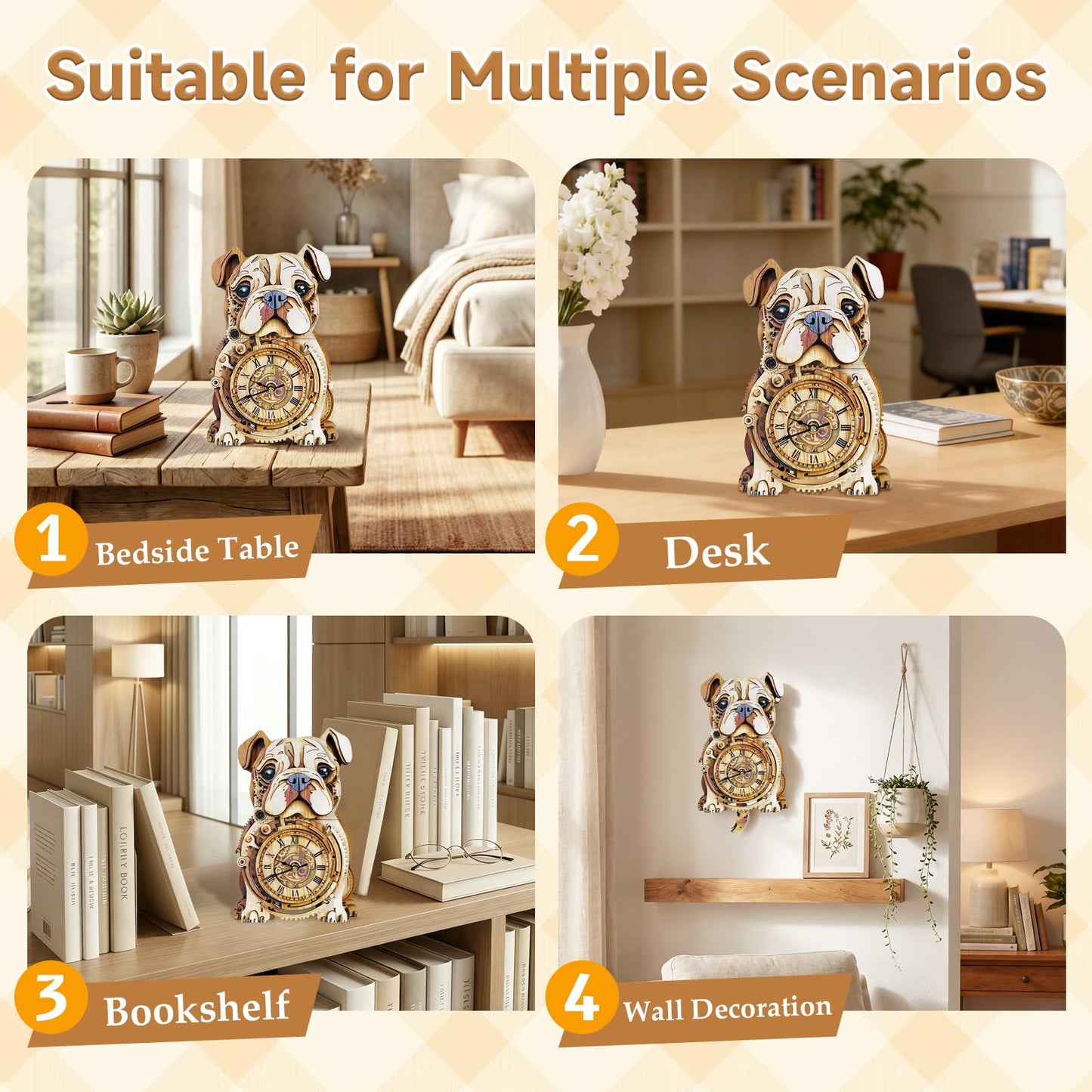 Kosmickiss Wooden Models for Adults to Build-Bulldog Clock with Swinging-3D Wooden Puzzles for Adults-Dog Mom Gifts for Women-DIY Clock Kit