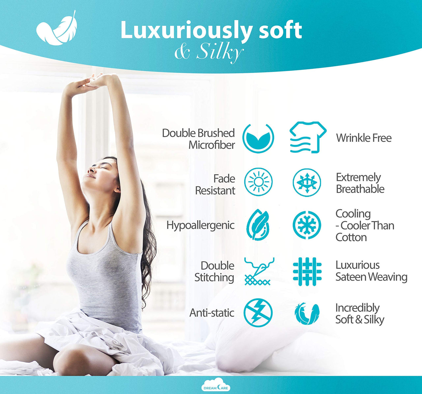 DREAMCARE King Size Sheets Set – 6 pcs Cooling Bed Sheets – up to 21” Deep Pocket King Sheet Set – 2500 Supreme Collection – Extra Soft 100% Brushed Microfiber Hotel Luxury with Side Pocket – Ivory