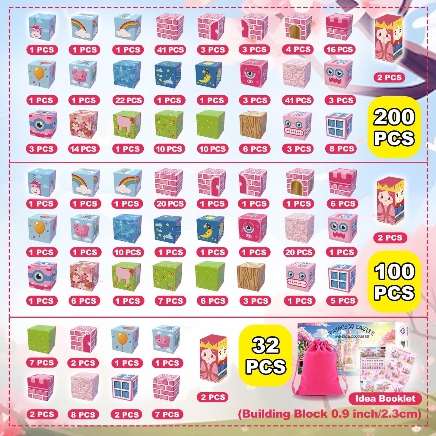 WSHIMIN 100 PCS Magnetic Building Blocks for Kids Ages 4-8, Princess Castle Garden Magnet STEM Sensory Toys-Magnetic Castle Princess, Christmas Birthday Gifts Toy for Girls & Boys 3+ Ages