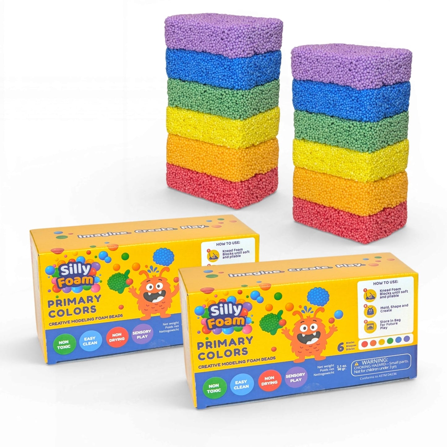 Silly Foam, Creative Modeling Foam Beads, 2-Pack Primary Colors, Perfect for Preschool and Kids, Arts & Crafts, STEM, Sensory Play, Non-Toxic (Age 3+)