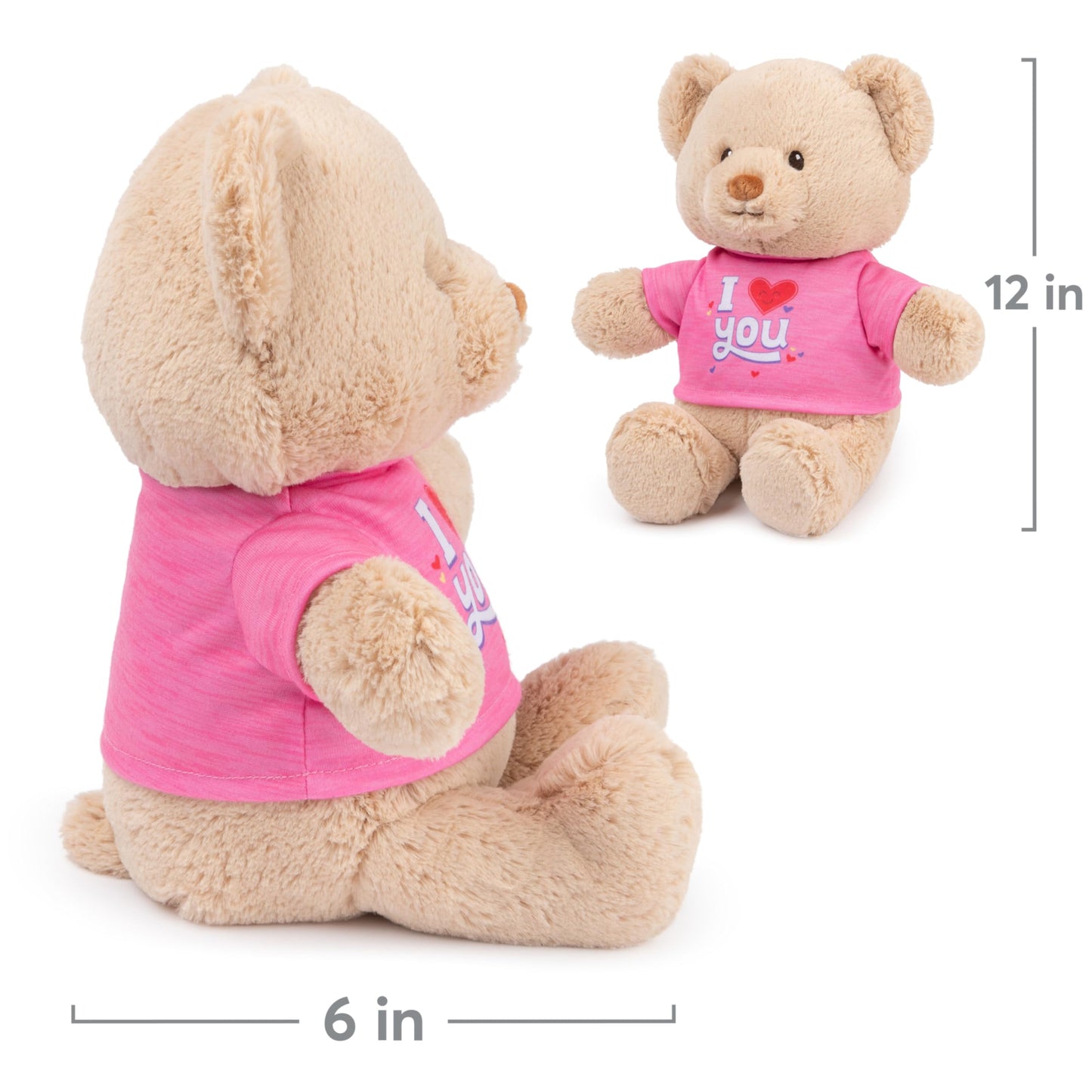 GUND “I Love You” Sustainable Message Bear with Pink T-Shirt, Teddy Bear Made from 100% Recycled Materials for Ages 1 and Up, Tan, 12”