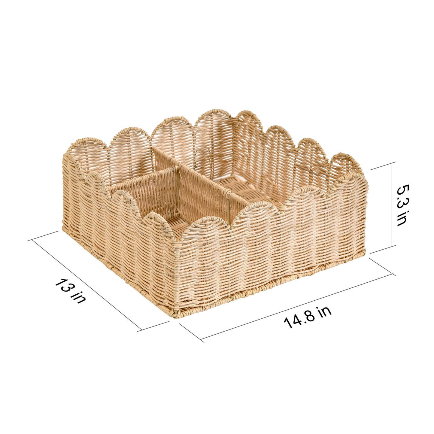 Quincry Rattan Divided Scalloped Basket,Wicker Diaper Caddy Scalloped Baske,Woven Natural Basket with 4 Dividers,Suitable for Baby Rooms, Bathrooms, Bedrooms (Rattan)