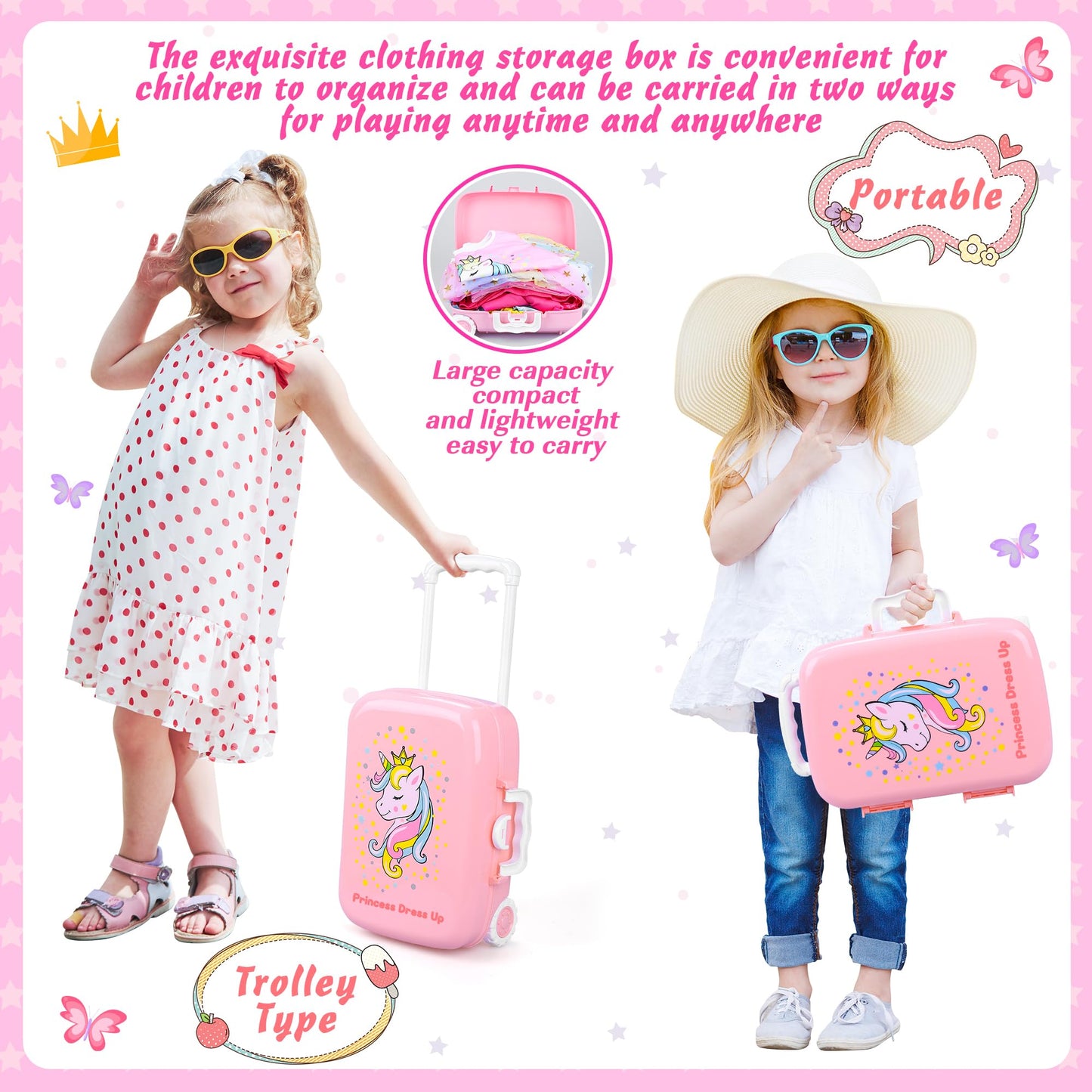 16 Pcs Princess Dress Up Clothes for Little Girl Role Play Costume Gift Set, Princess Mermaid Pretent Play Outfit Toys for Toddler Girls, Cosplay Birthday Party Gifts for Girls Age 3 4 5 6 7+ Year Old