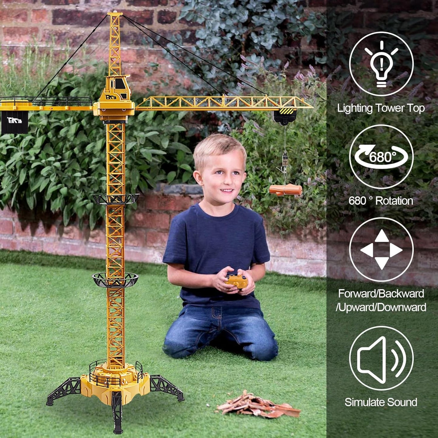Liberty Imports 6 Channel RC Mega Tower Crane, 50.4 inch Tall 2.4GHz Remote Control Construction Site Toy 680° Rotation Lift Model with Tower Lights and Sounds for Kids