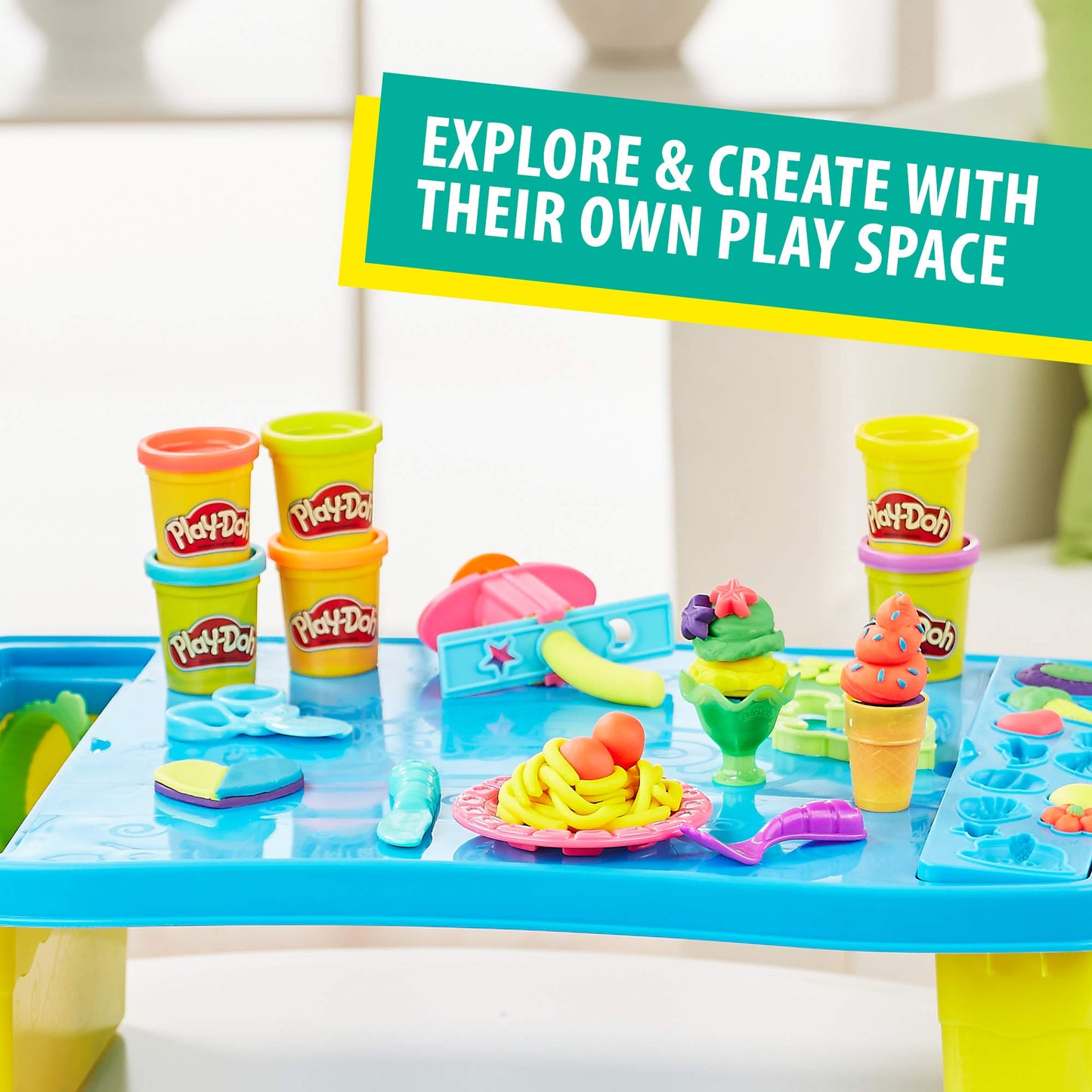 Hasbro Play-Doh Play 'n Store Kids Play Table for Arts and Crafts Activities with 8 Non-Toxic Colors, 2-Ounce Cans