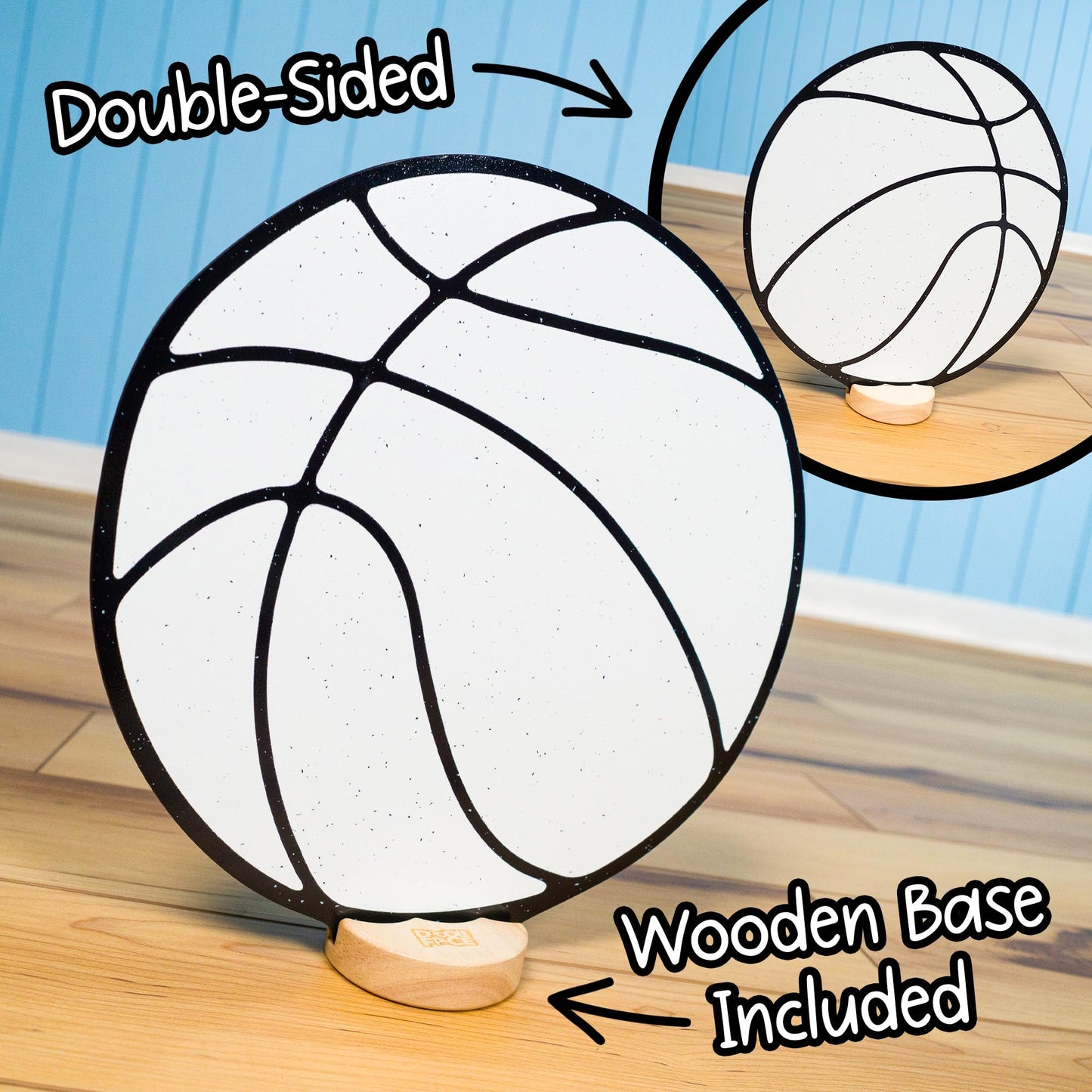 High-Contrast Black & White 3D Sports Set — Builds Baby Vision Books & Cards Can't. Then Toddler Motor Skills for School. Re-Colorable Baseball, Basketball, Football, Soccer Ball + 10 Crayons