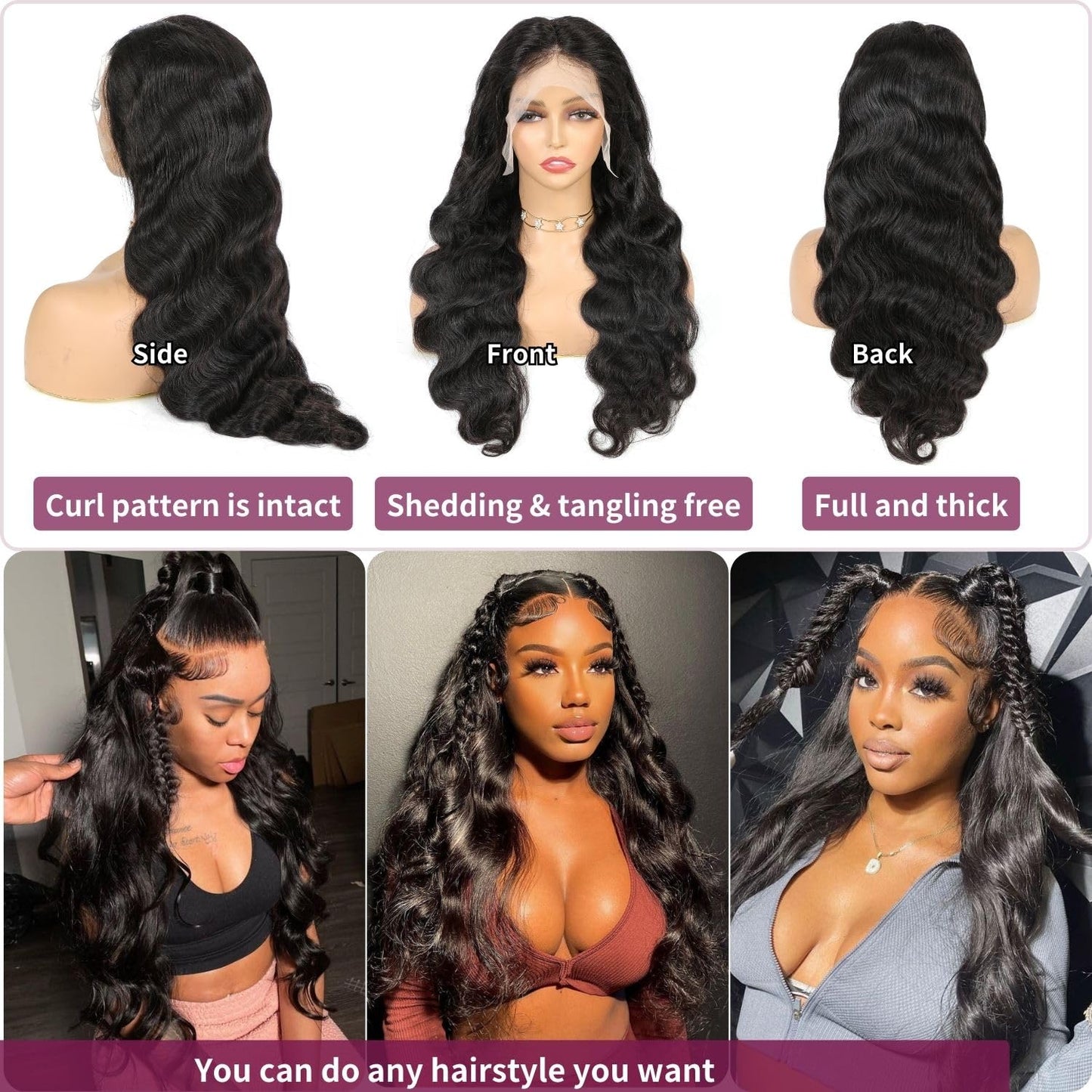 13x6 Body Wave Lace Front Wigs Human Hair 200% Density HD Transparent Lace Body Wave Frontal Wig Pre Plucked Glueless Wigs with Baby Hair for Women 20 Inch Body Wave Wig Natural Color