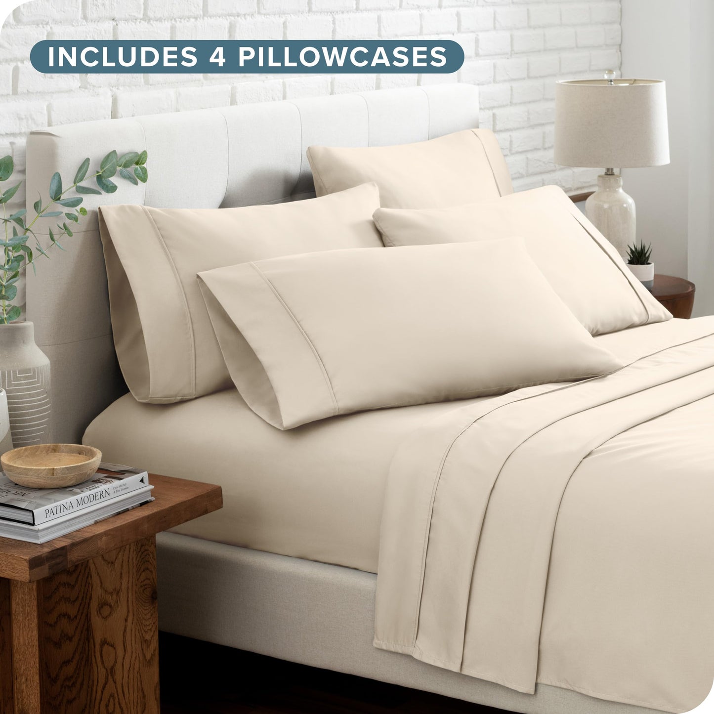 Bare Home Hotel Luxury King Sheet Set, Extra Soft - 6 Piece Set - Deep Pockets - Easy Fit - Cooling & Breathable - Wrinkle, Fade, Stain Resistant - Includes 4 Pillowcases (King, Sand)