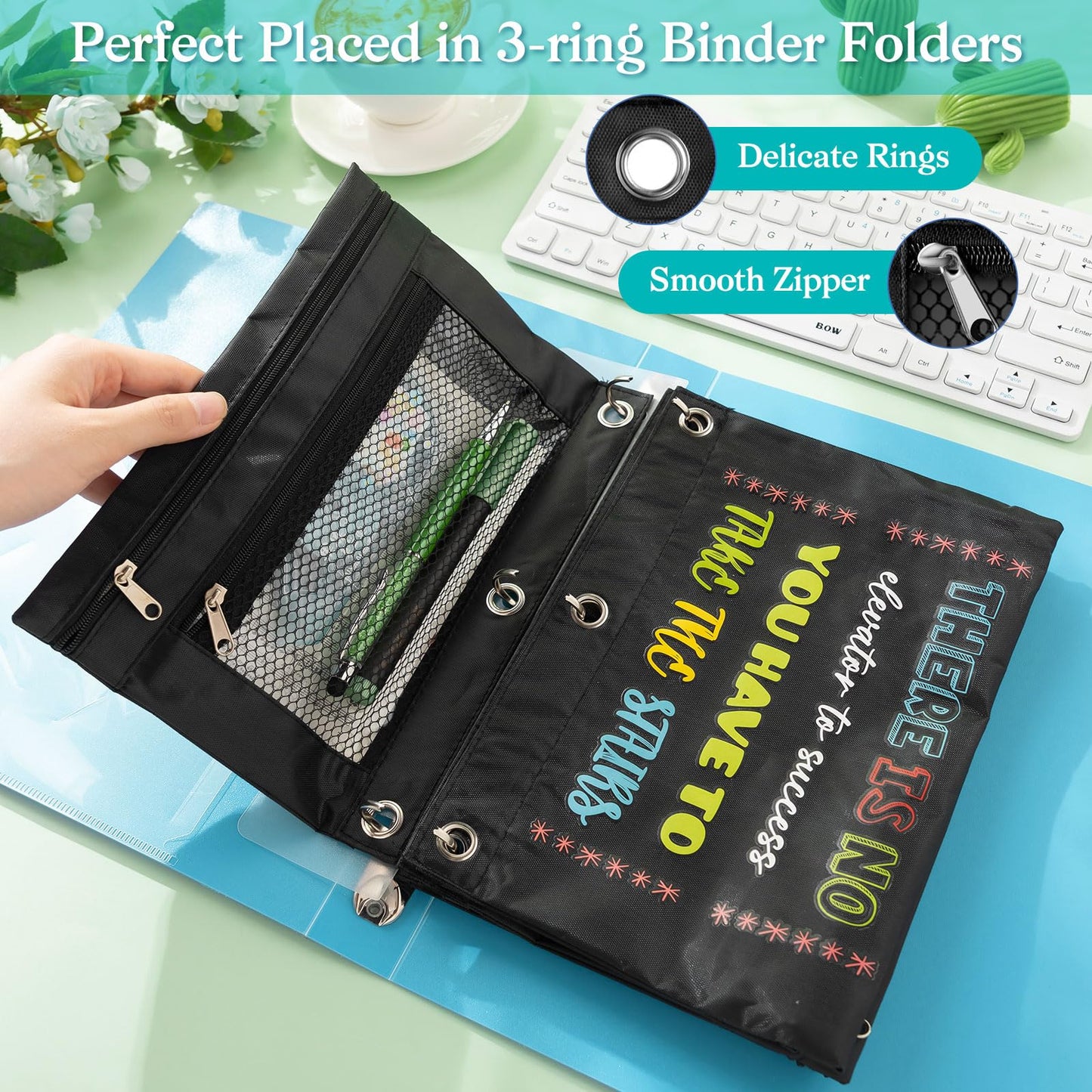 Honoson 36 Pieces Pencil Pouch for 3 Ring Binder Bulk Inspirational Pencil Pouch Double Zip Zipper Pencil Bag for Classroom Binder Cosmetic Bag Pencil Folder Case for School Students Teacher Supplies