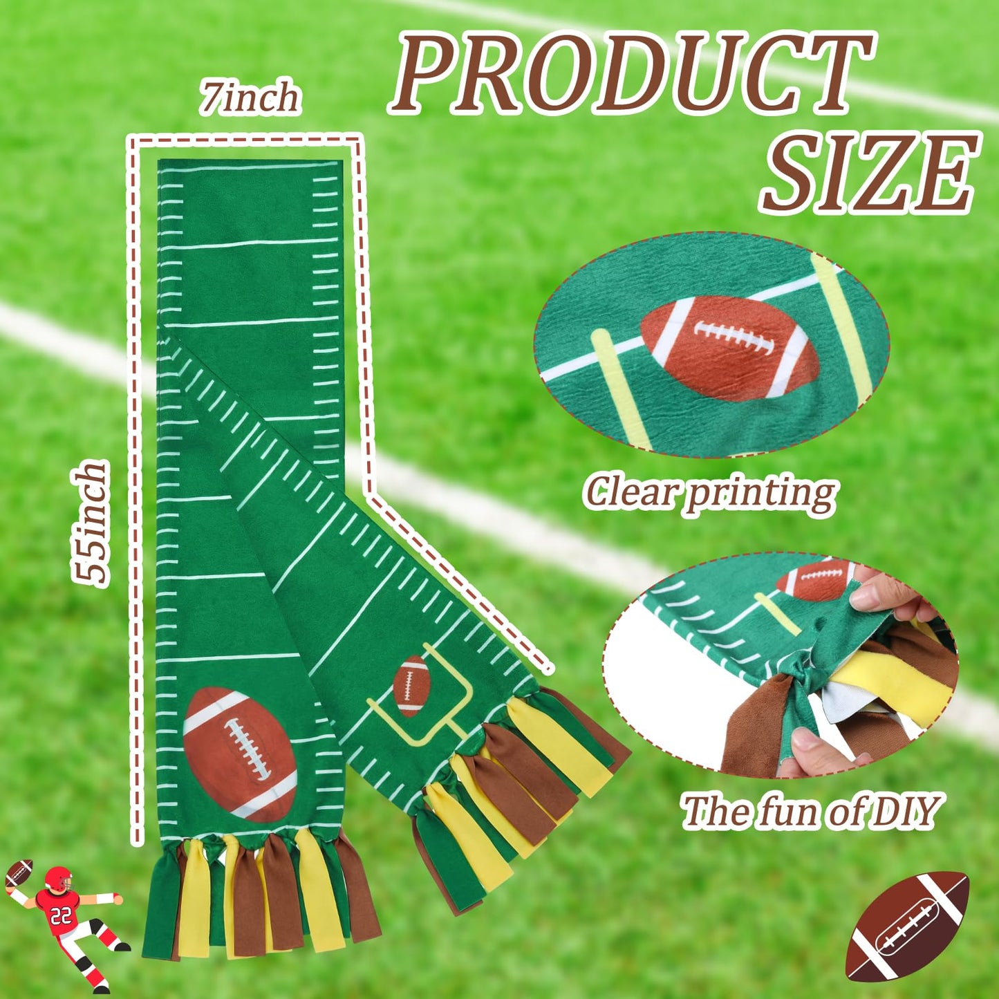 Tivi Tovo 6 Packs Football Fleece Tied Scarf Craft Kit DIY Sport Team Spirit Football Theme Scarf Crafts Gifts with Tassel for School Sport Event Party Decoration Activities Favors Giveaways