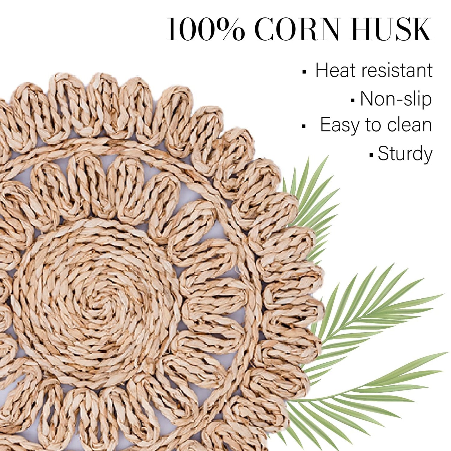 Laquedecraft 13.8" Set of 12 Round Corn Husk Placemats | Boho Woven Rattan Table Mats | Farmhouse Wicker Spring Plate Chargers Like Water Hyacinth, Seagrass Table Mats