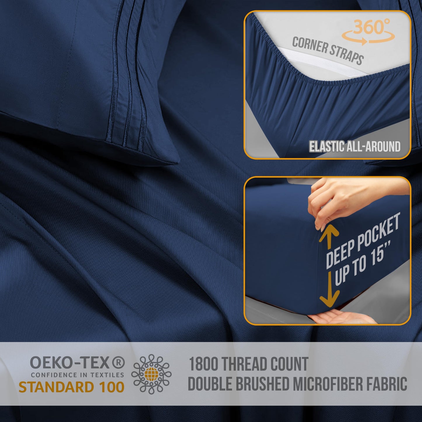 Abeero Home Queen Sheet Set - Luxury Hotel Bed Sheets - Soft Cooling Sheets with Elastic Corner Straps - Deep Pocket Microfiber Bedsheet - Bedding Sheets & Pillowcases - 4 PC (Queen Size, Navy Blue)
