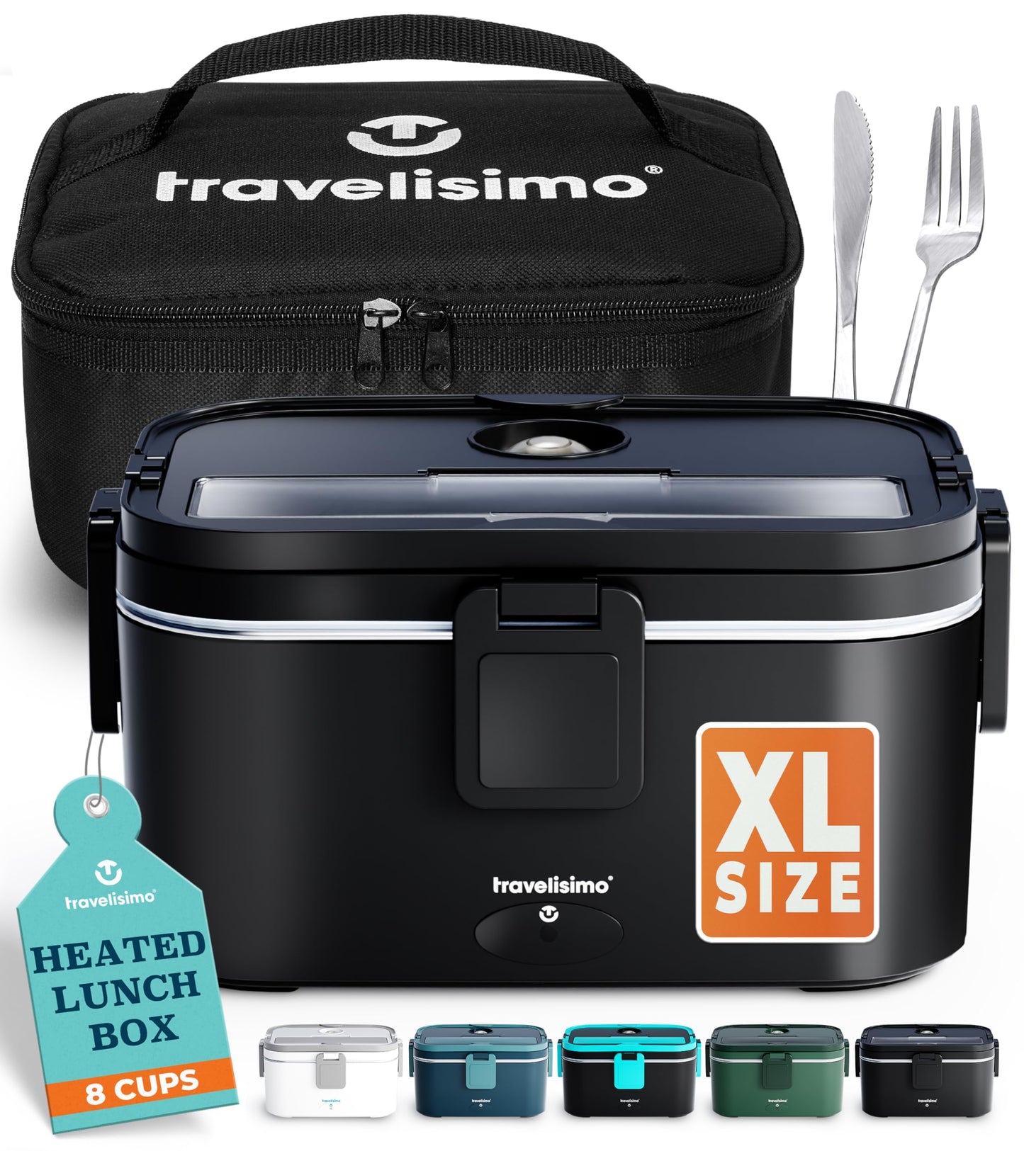 TRAVELISIMO Extra-Large Electric Lunch Box For Adults Holds up to 8 Cups - 80W Heated Lunch Box 1.8L Portable Microwave, Portable Food Warmer, Travel & Work - Loncheras Para Hombres De Trabajo