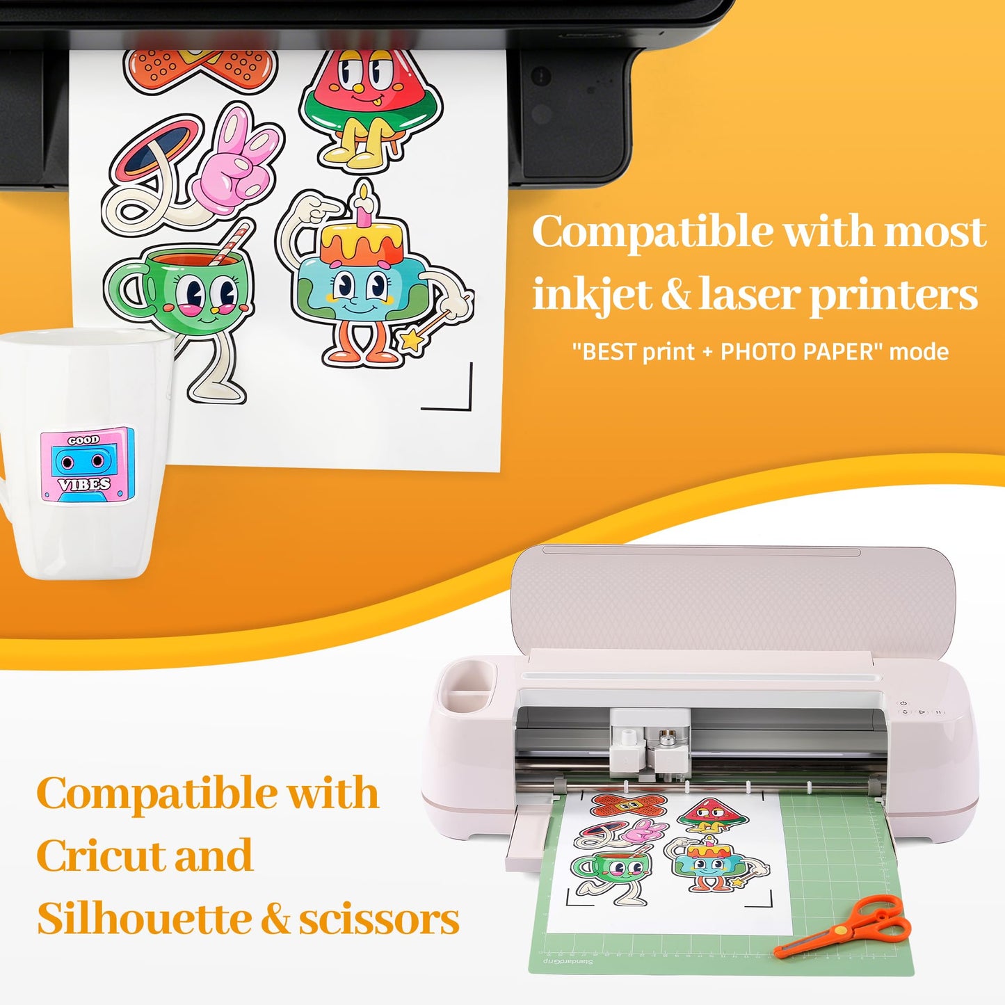 QYH Premium Matte Vinyl Sticker Paper, 120 Sheets Printable Waterproof Sticker Paper for Inkjet & Laser Printer, 8.5x11" White Bulk Stickers, Compatible with Cricut - Ideal for Small Business, Etsy