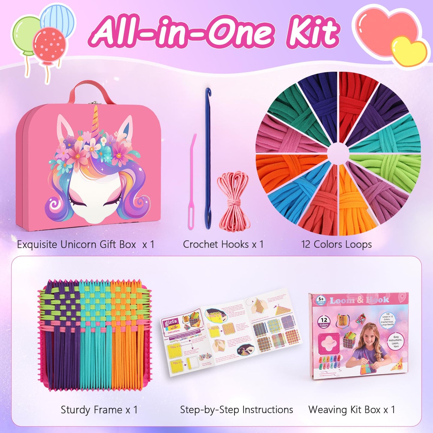 Weaving Loom Kit Toys Gift for Kids and Adults–DIY Arts and Crafts Beginner-Friendly Potholder Loom Kit with Loops Tools Funny Birthday Gift Toys for Girls Ages 5 6 7 8-12 13 Years Old