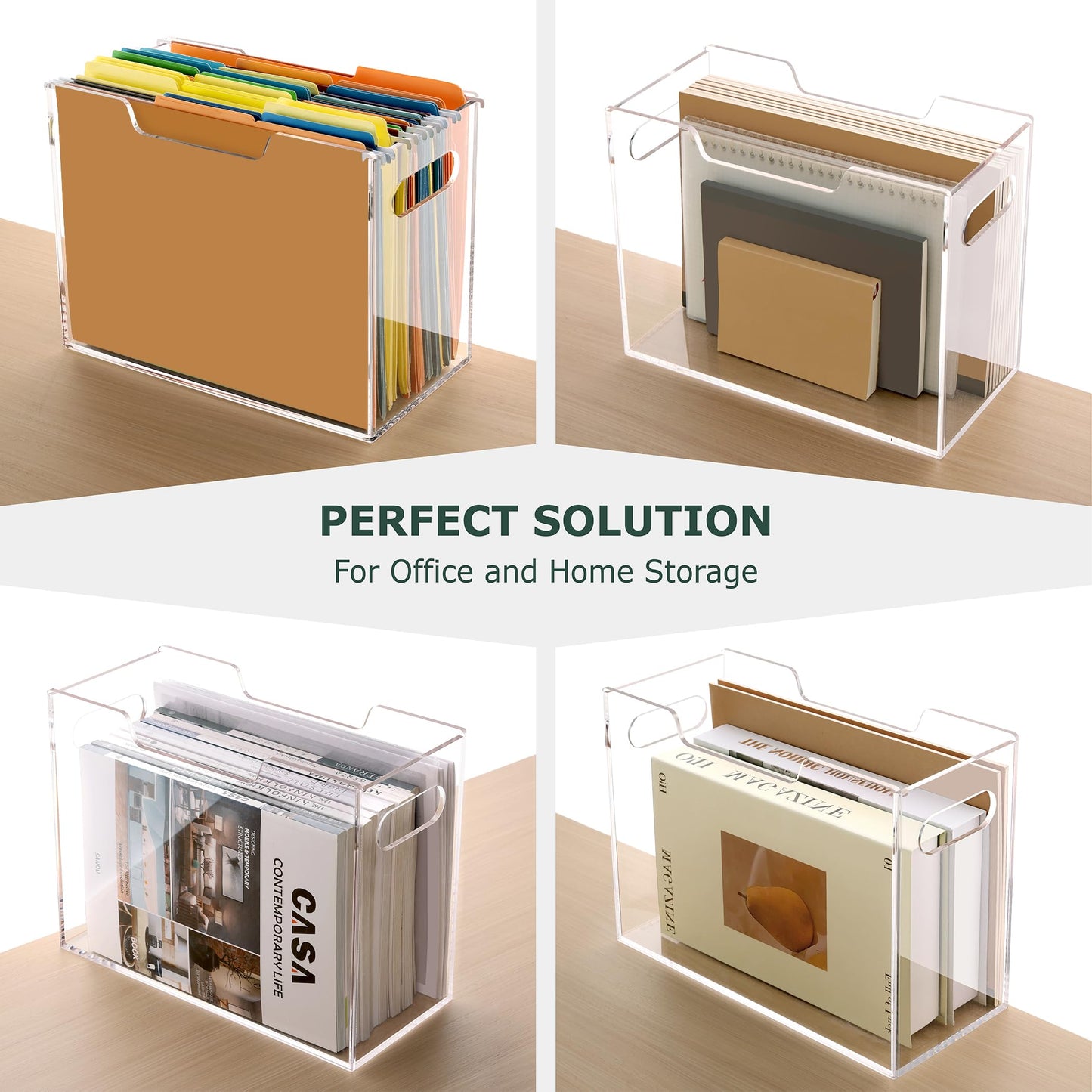 DINGHUO Acrylic File Organizer for Desk, Letter Size Hanging File Folder Holder with Handles, Clear Portable Storage Box for Office Home School -1 Pack