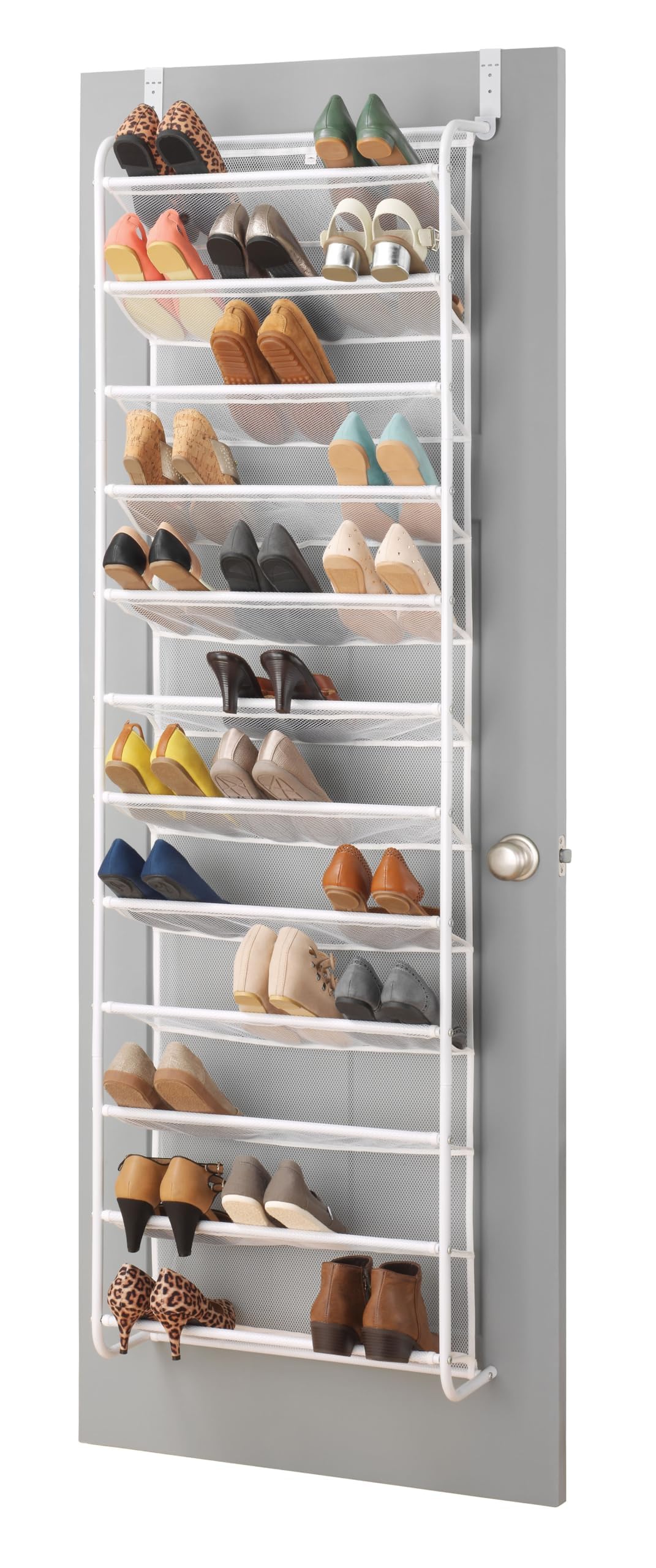 Whitmor 36 Pair Over the Door Shoe Rack, 12 Tier Hanging Shoe Organizer, Heavy Duty Metal & Mesh Shoe Holder, Hanging Shoe Rack for Closet Organizer & Storage, 74"L x 21.7"W x 7.5"H, White