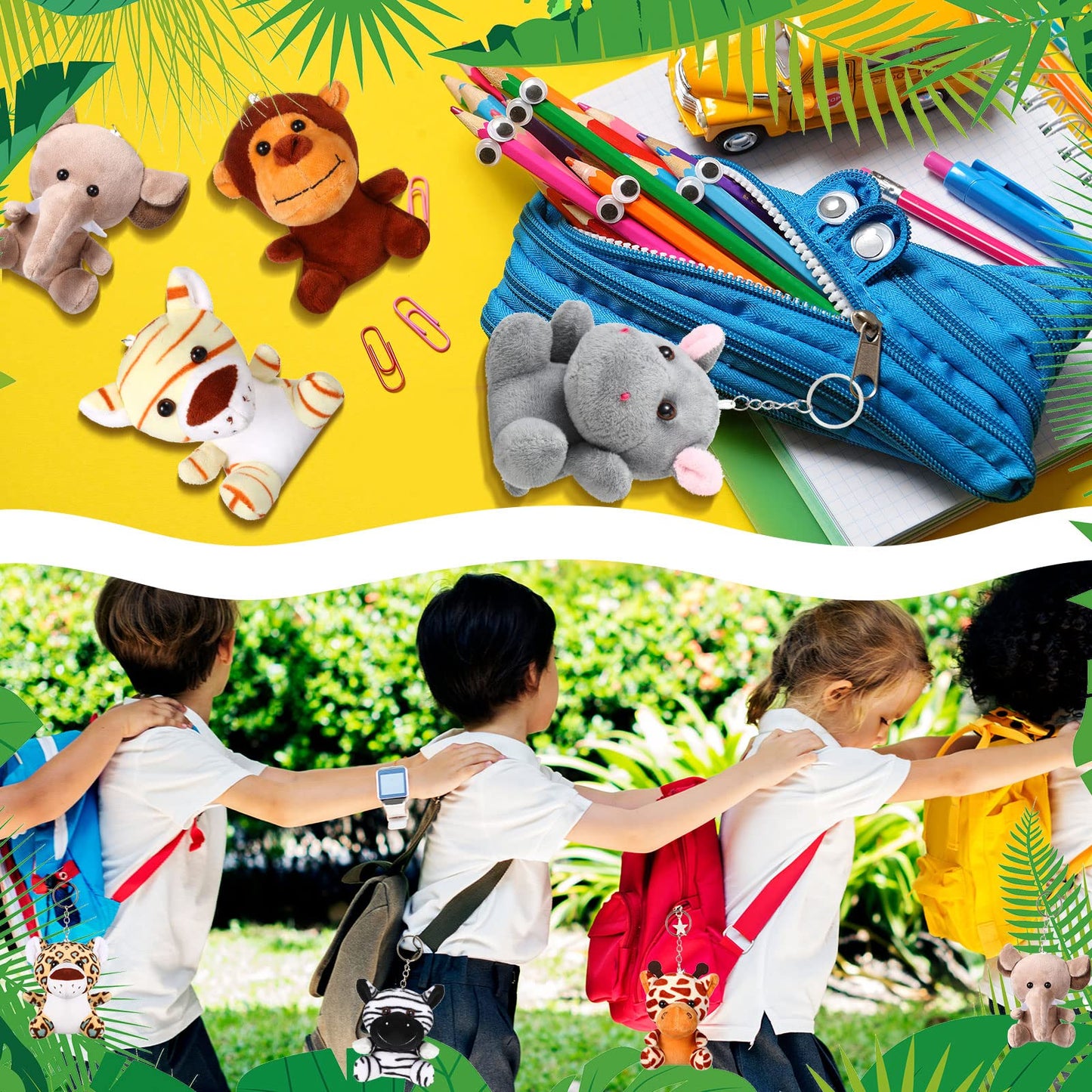 Leitee 48 Pack Mini Plush Animals Toys Set 4.7 Inch Stuffed Animal Keychain Small Goodie Bag Fillers for Easter Hunts, Valentine‘s Day, Carnival Prizes, Jungle Party