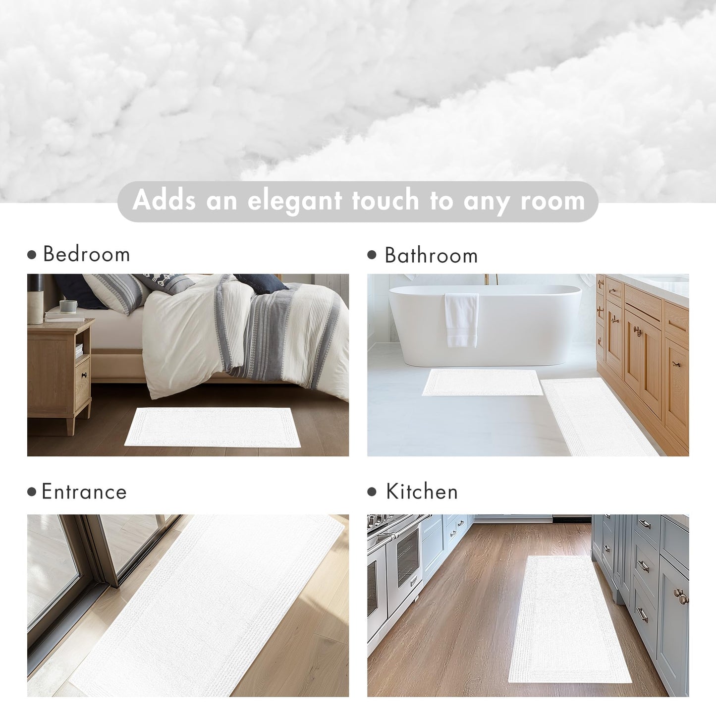 Madison Park Splendor Reversible 100% Cotton Tufted Bathroom Rug-3000 GSM Hotel Quality Luxurious Plush Medium Pile Bath Mat Absorbent, Quick Dry, Shower Room Décor, 24x44 White