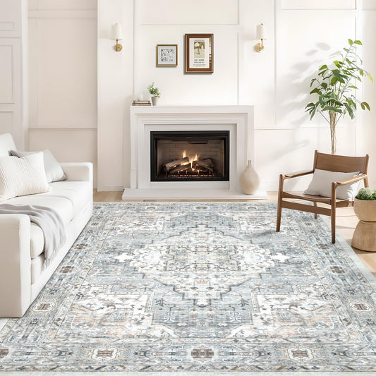 Dotiiorug Area Rug 6×9 Washable Rugs for Bedroom, Vintage Floral Rug Soft Non Slip Stain Resistant Carpet for Living Room Dinning Room Kitchen Home Office Blue Green Multi