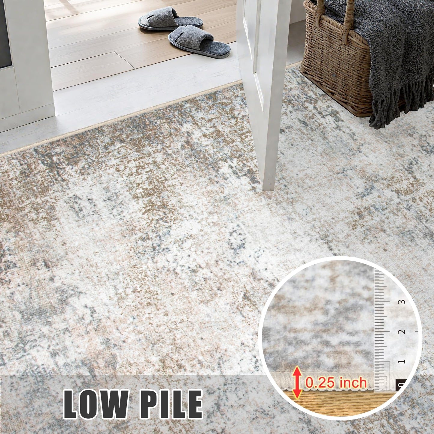 5x7 Area Rug Living Room Rug: Washable Modern Abstract Soft Thin Rug Indoor Floor No Slip Stain Resistant Carpet for Bedroom Dining Room Farmhouse Nursery Home Office - Brown Grey