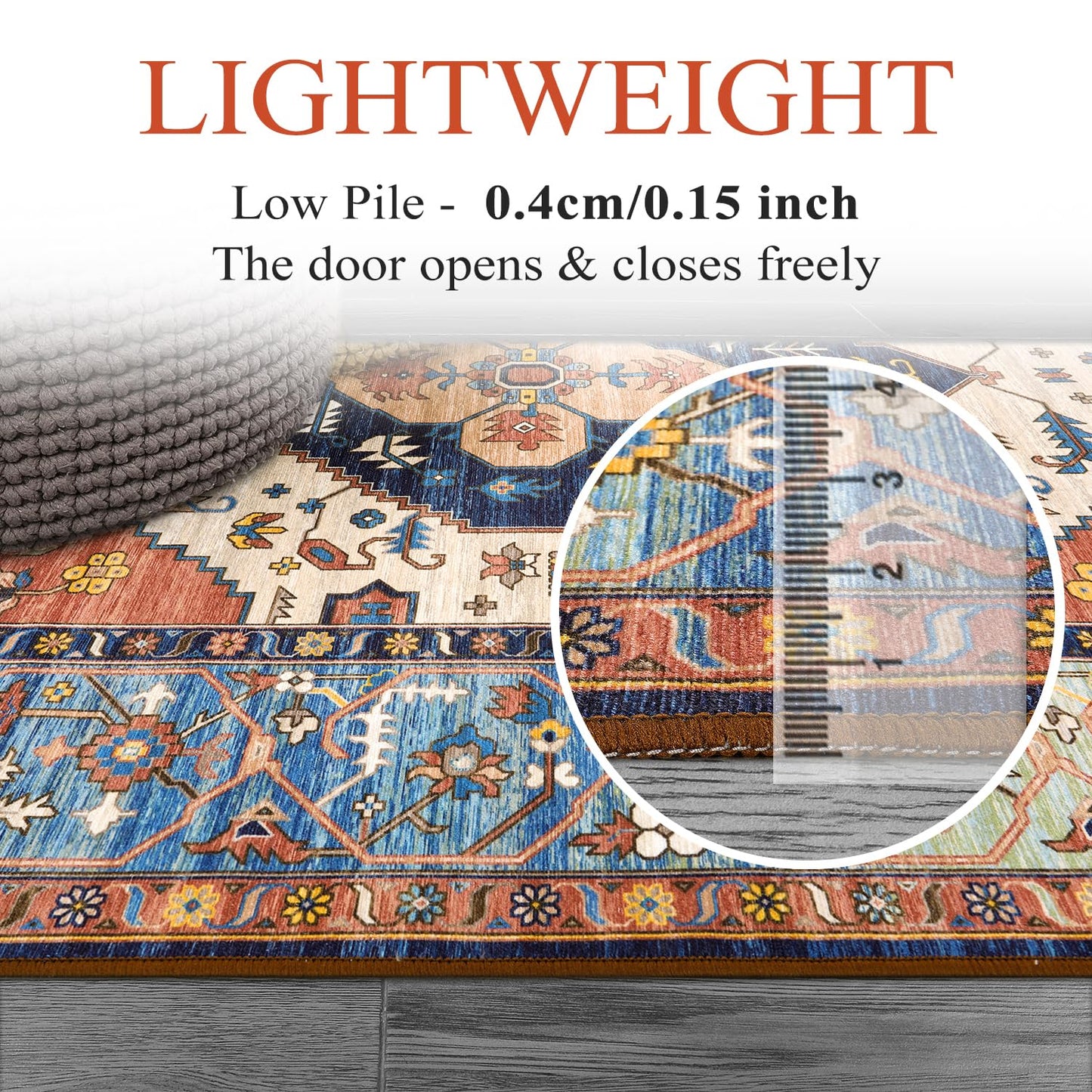 Lahome Ultra-Thin Round Rugs - 6ft Washable Round Area Rugs for Living Room Non-Slip Throw Circle Rugs for Bedroom Dining Room Rug, Non-Shedding Office Rug Oriental Round Carpet for Bedroom Kitchen