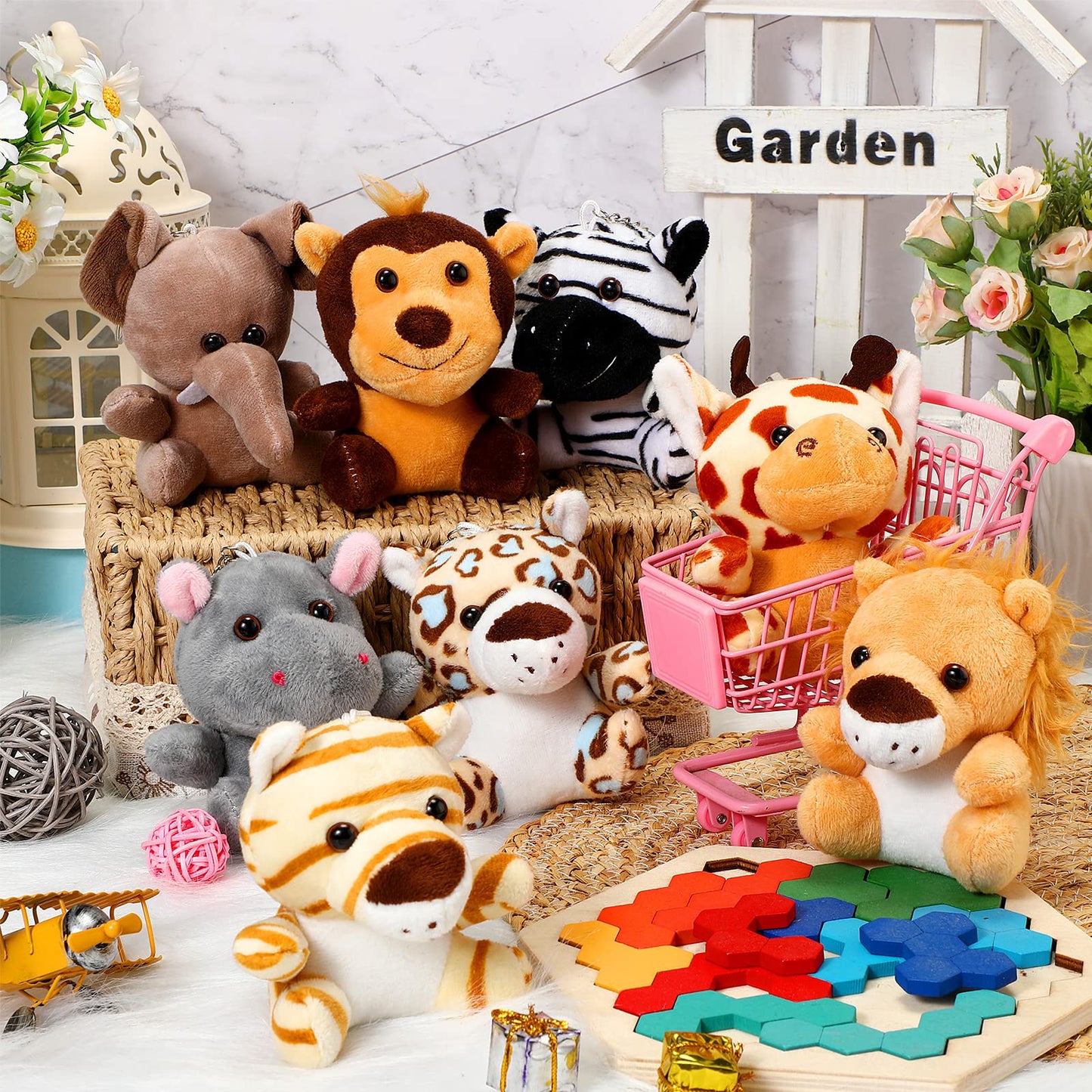 Leitee 48 Pack Mini Plush Animals Toys Set 4.7 Inch Stuffed Animal Keychain Small Goodie Bag Fillers for Easter Hunts, Valentine‘s Day, Carnival Prizes, Jungle Party