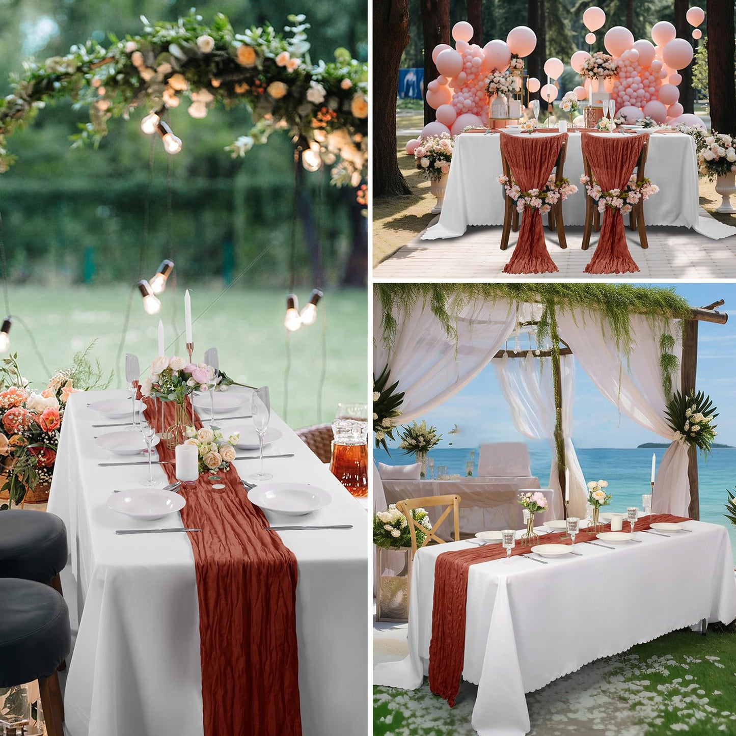 30 Pack Terracotta Cheesecloth Table Runner 9FT Rustic Sheer Table Runners 17x108 Inch Gauze Boho Runner for Wedding Bridal Baby Shower Birthday Party Table Decorations