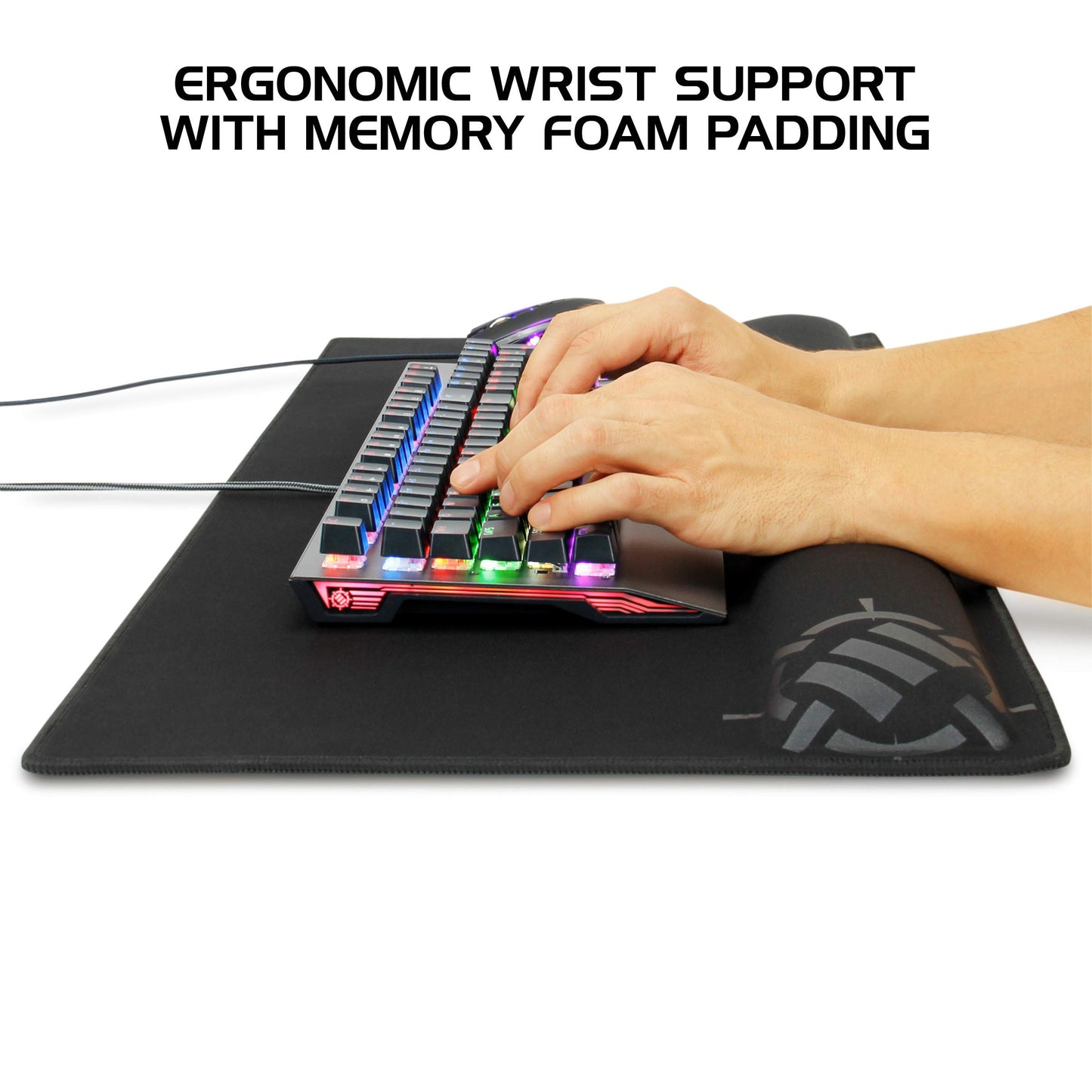 ENHANCE XXL Large Mouse Pad for Desk with 2XL Ergonomic Memory Foam Wrist Rest Support (31.5 x 13.78 x 1 inches) - Desk Pad with Anti-Fray Stitching & Soft Cushion Mat Surface, Designed in the U.S.