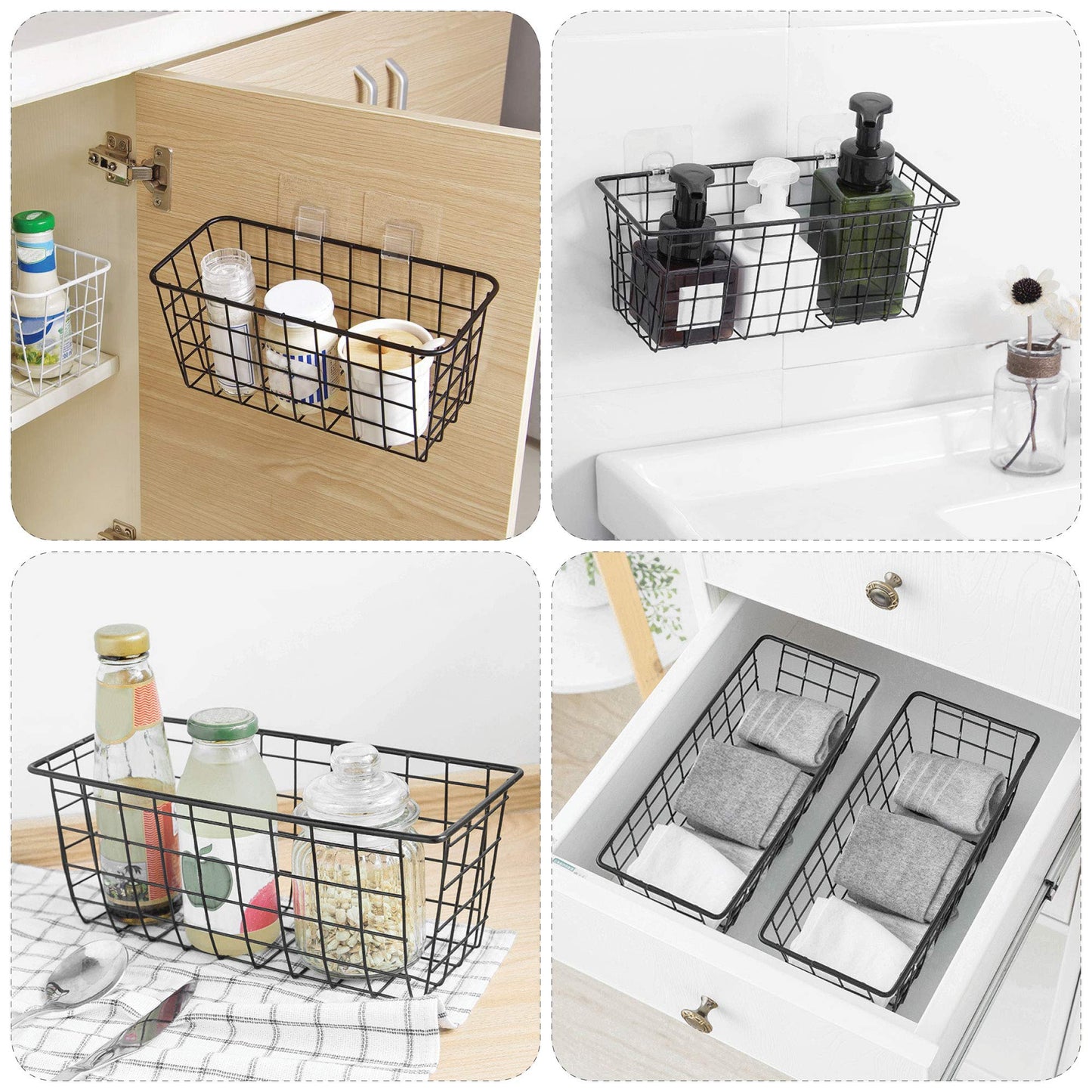 XINFULL 8 Pack Wire Storage Baskets Household Metal Wall-Mounted Containers Organizer Bins for Kitchen Bathroom Freezer Pantry Closet Laundry Room Cabinets Garage Shelf, 4 Large 4 Medium